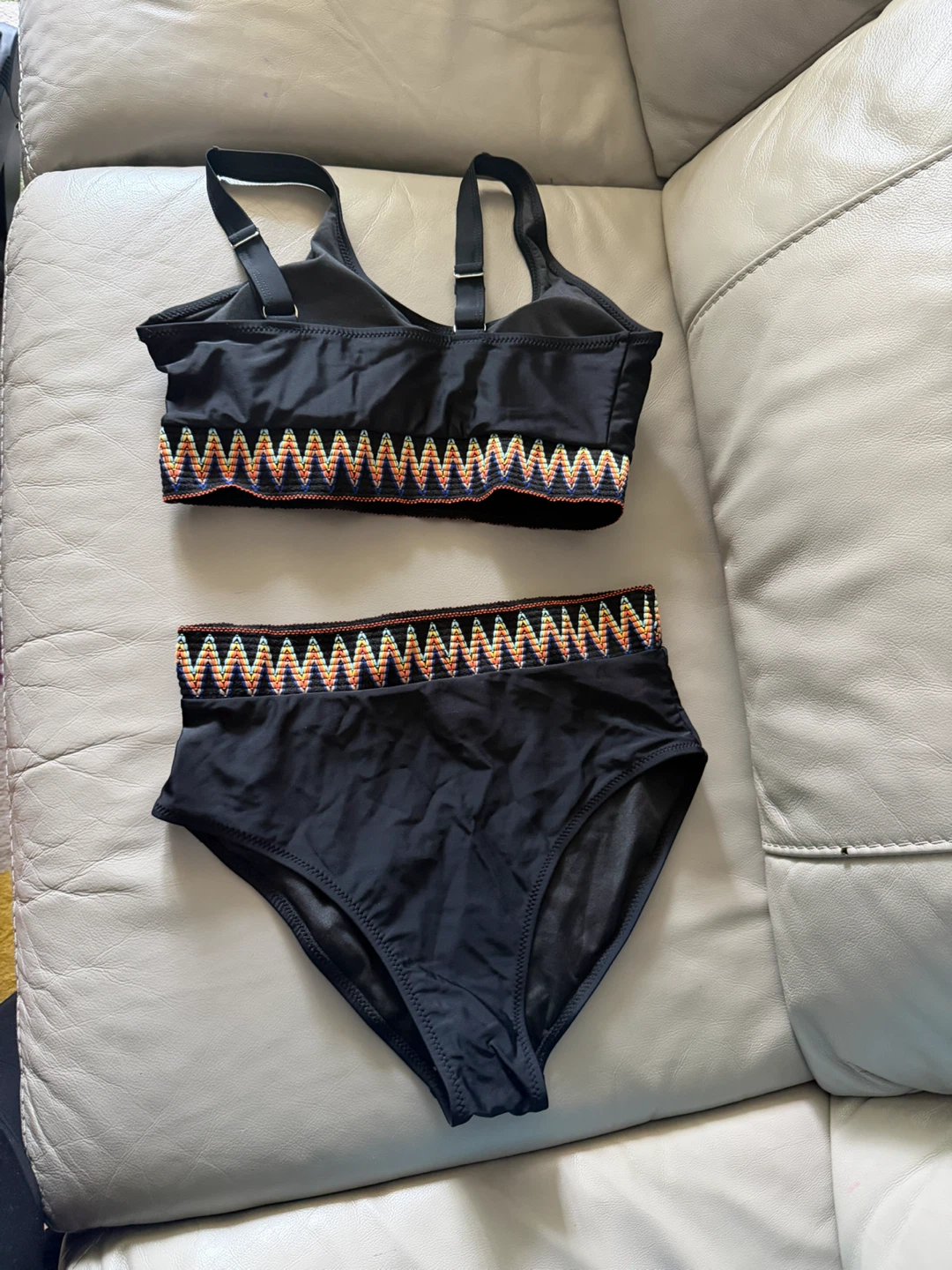 Black High-Waisted Bikini with Zigzag Trim - photo 3