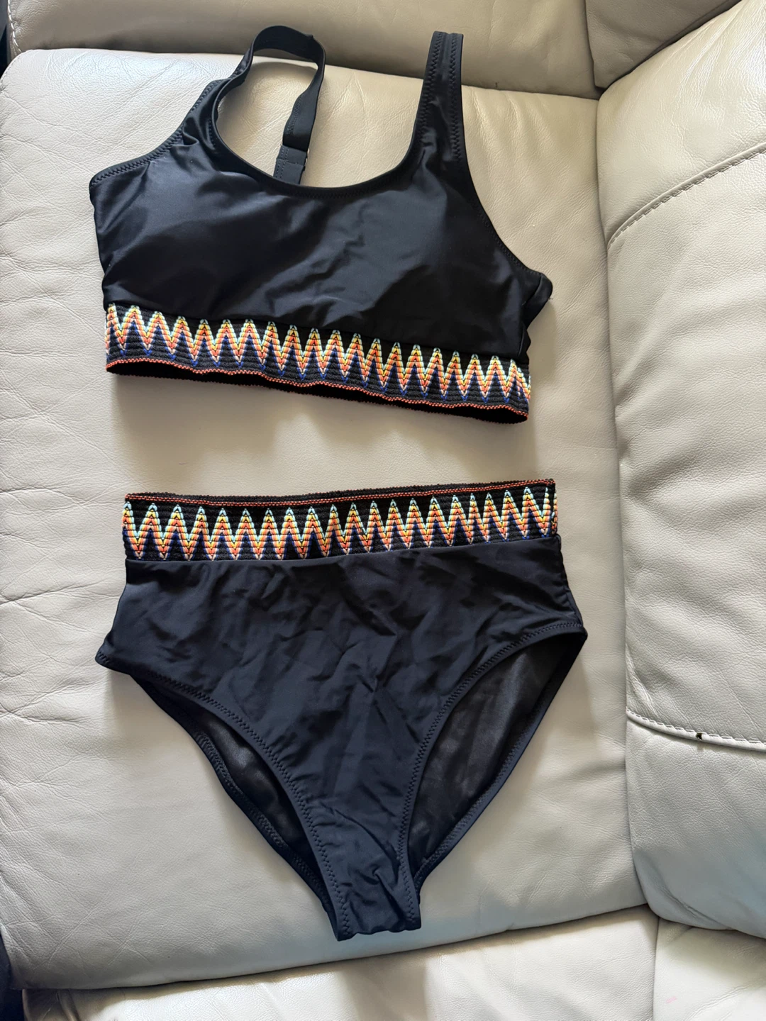 Black High-Waisted Bikini with Zigzag Trim - photo 4