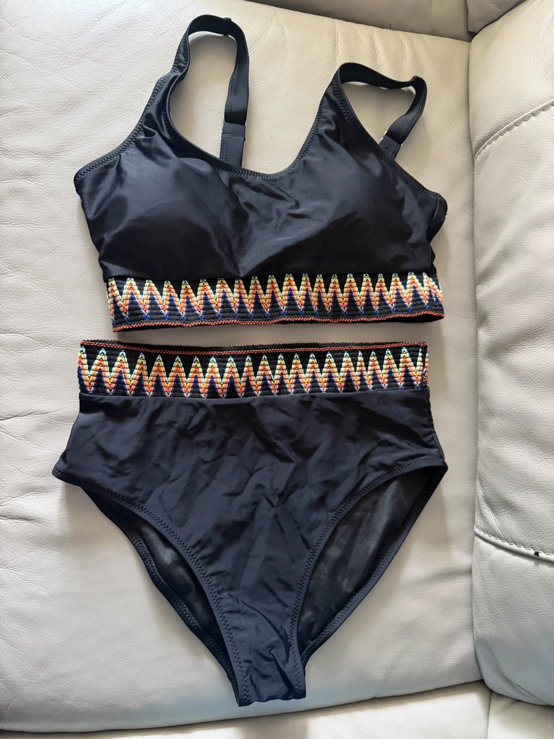 Black High-Waisted Bikini with Zigzag Trim - photo 5