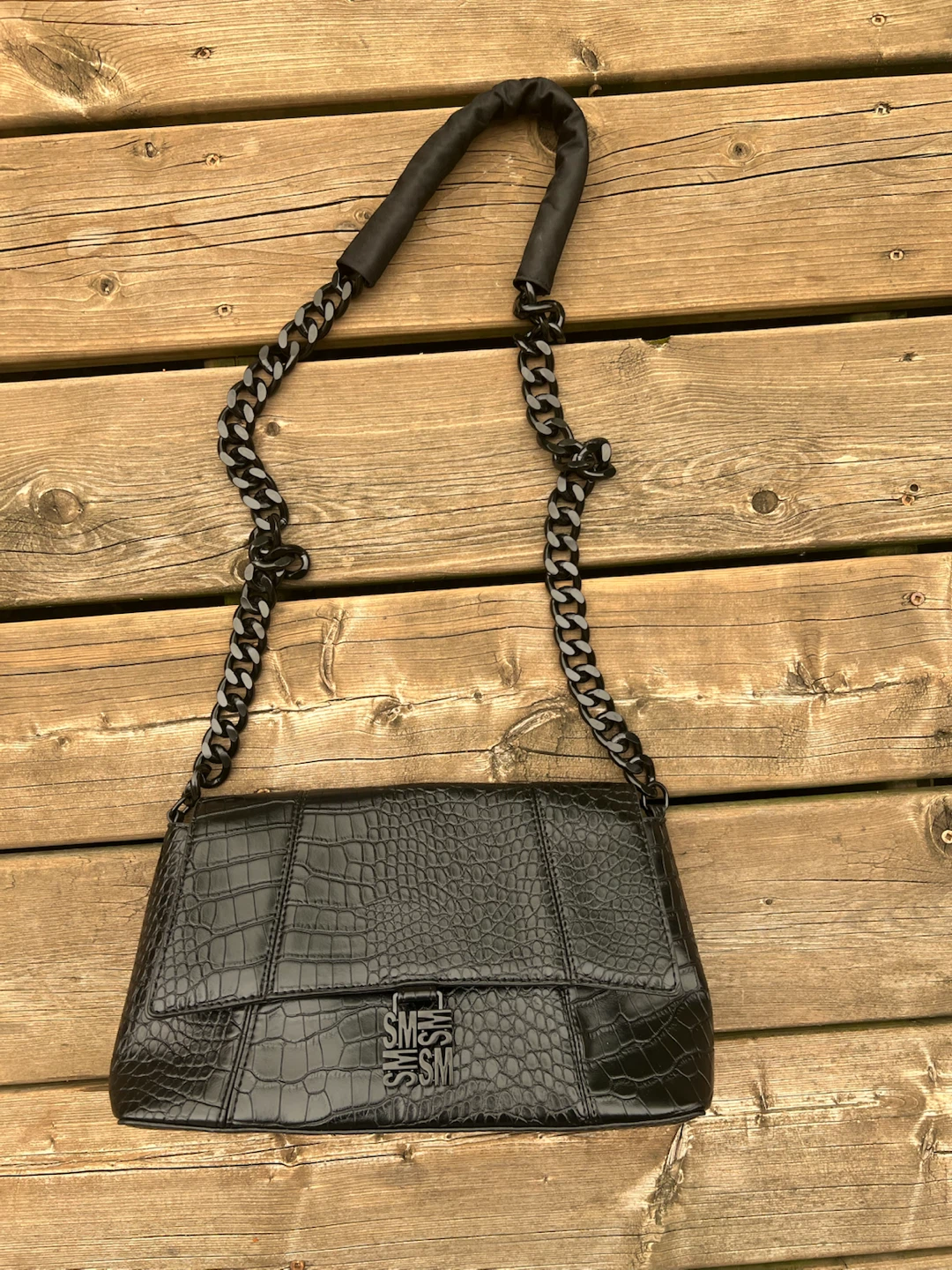 Steve Madden Black Faux Croc Shoulder Bag