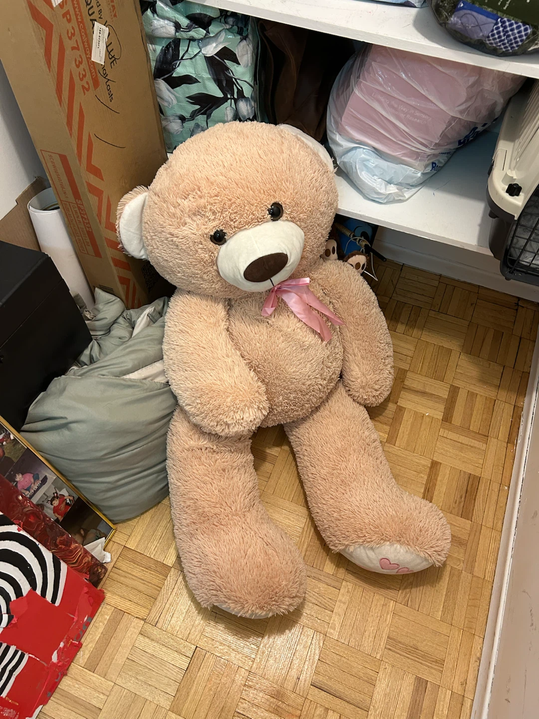 Large Plush Teddy Bear with Pink Bow