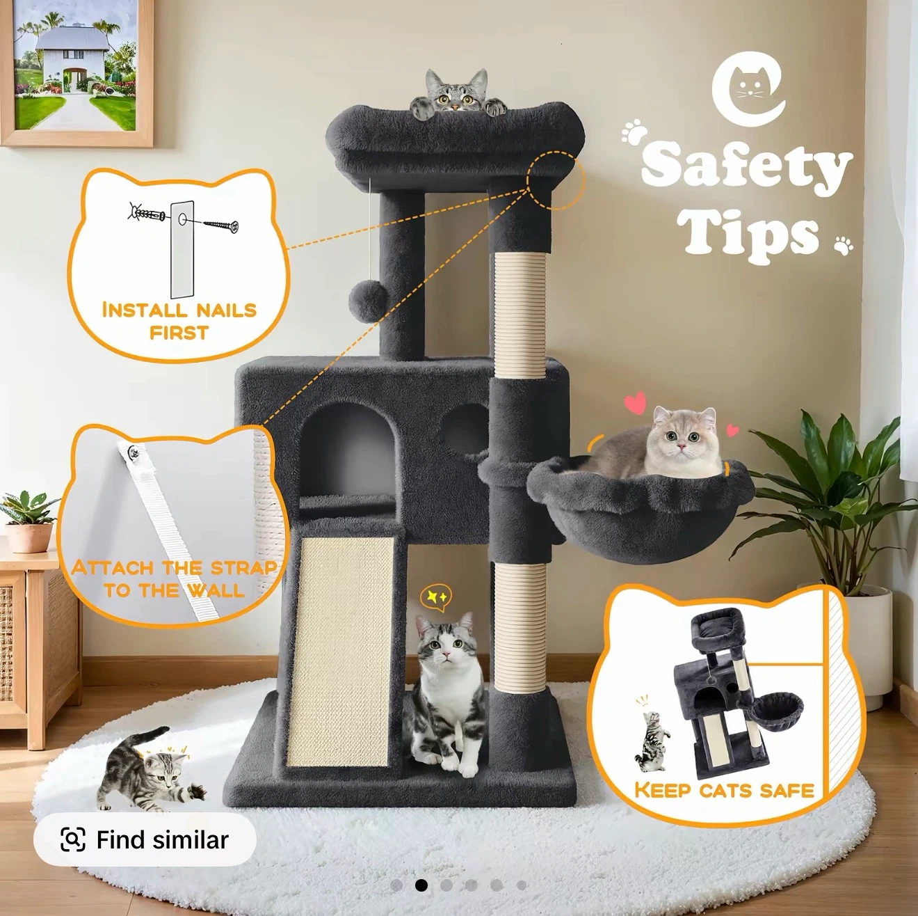 Dark Gray Cat Tree with Multiple Levels and Scratching Posts - photo 2