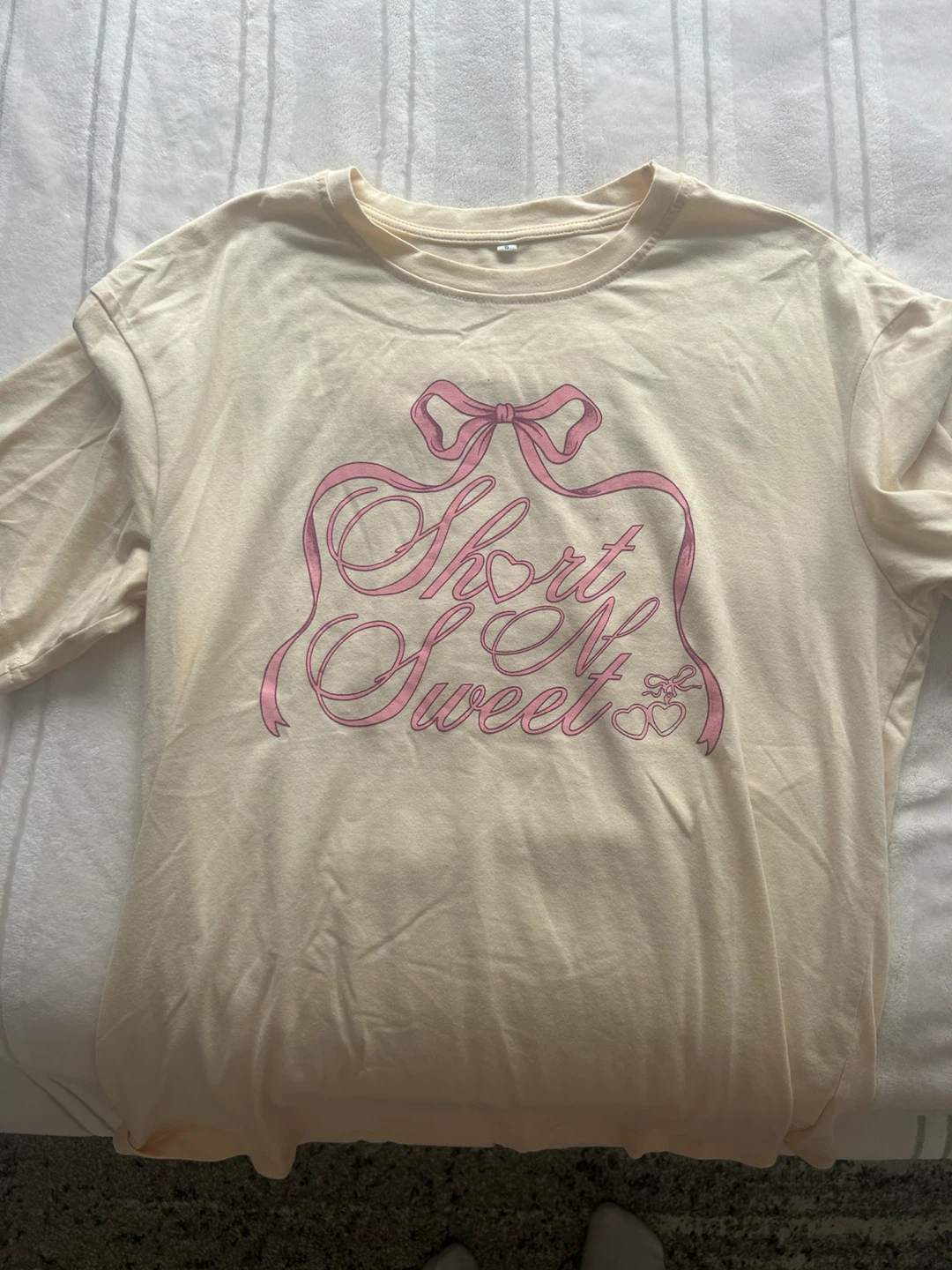Cream T-Shirt with "Short 'N Sweet" Graphic