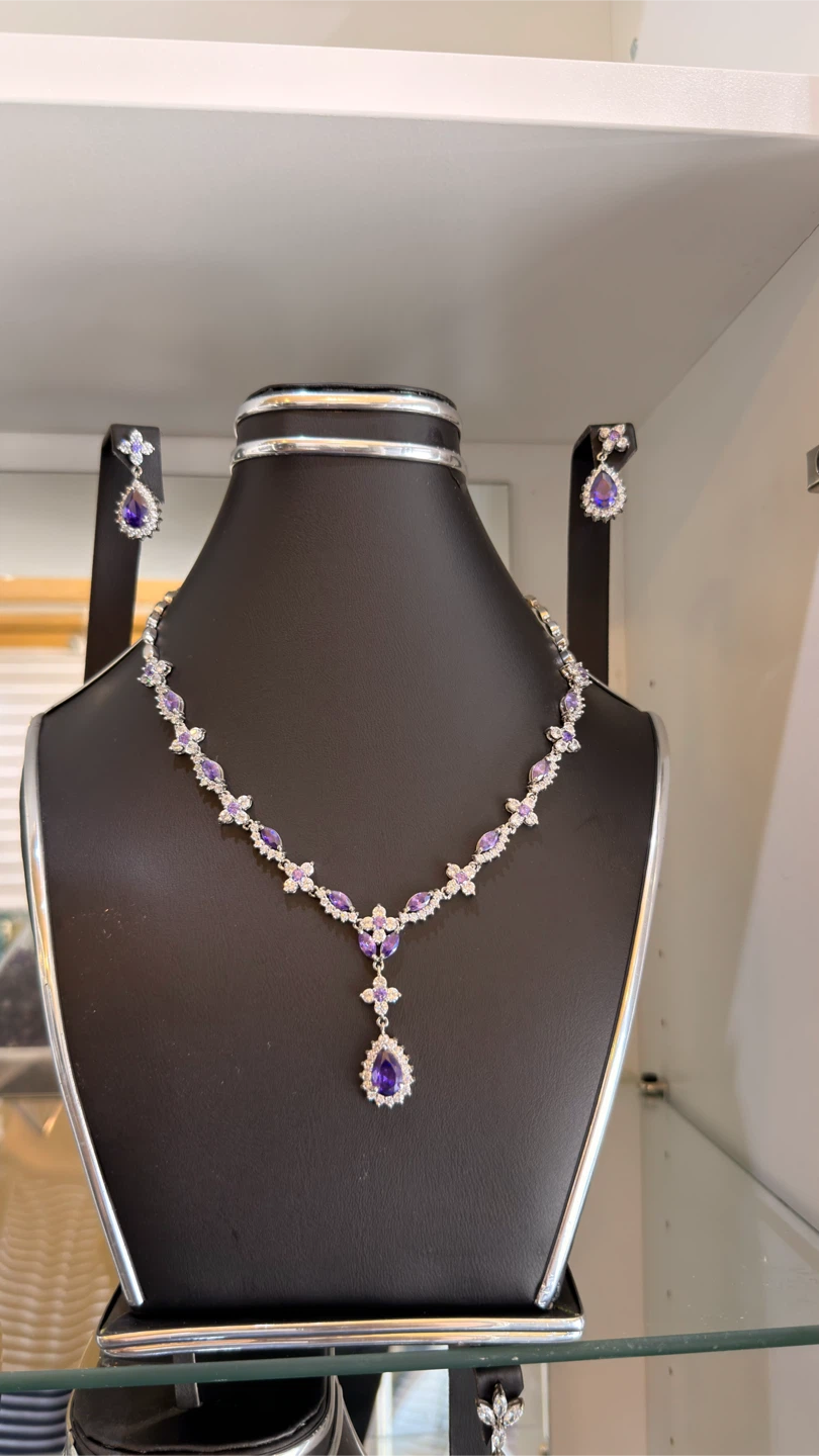 Amethyst & Crystal Necklace and Earring Set