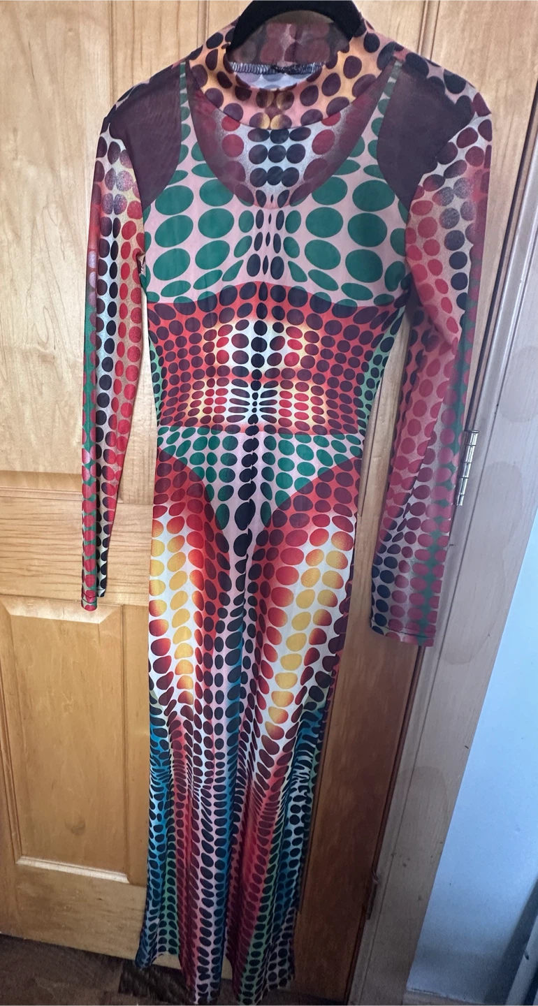Jean Paul Gaultier Cyber Dot Print Mesh Dress