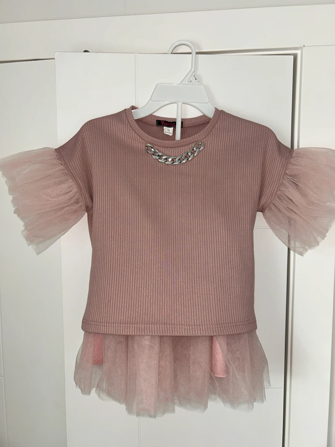 Girls Pink Tulle Dress with Chain Detail