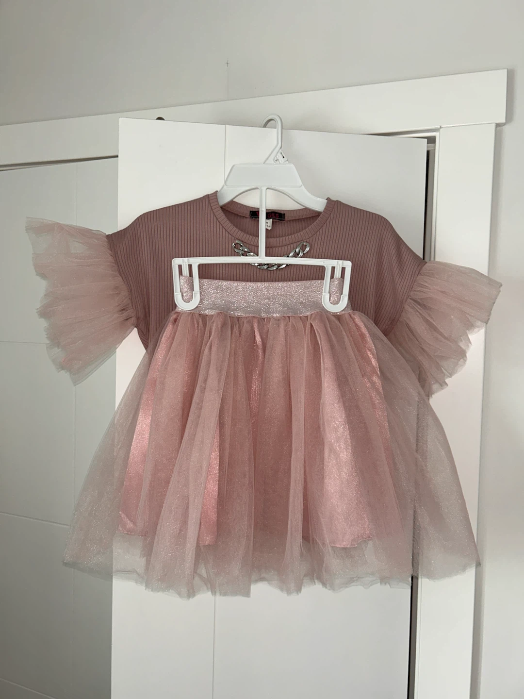 Girls Pink Tulle Dress with Chain Detail - photo 3