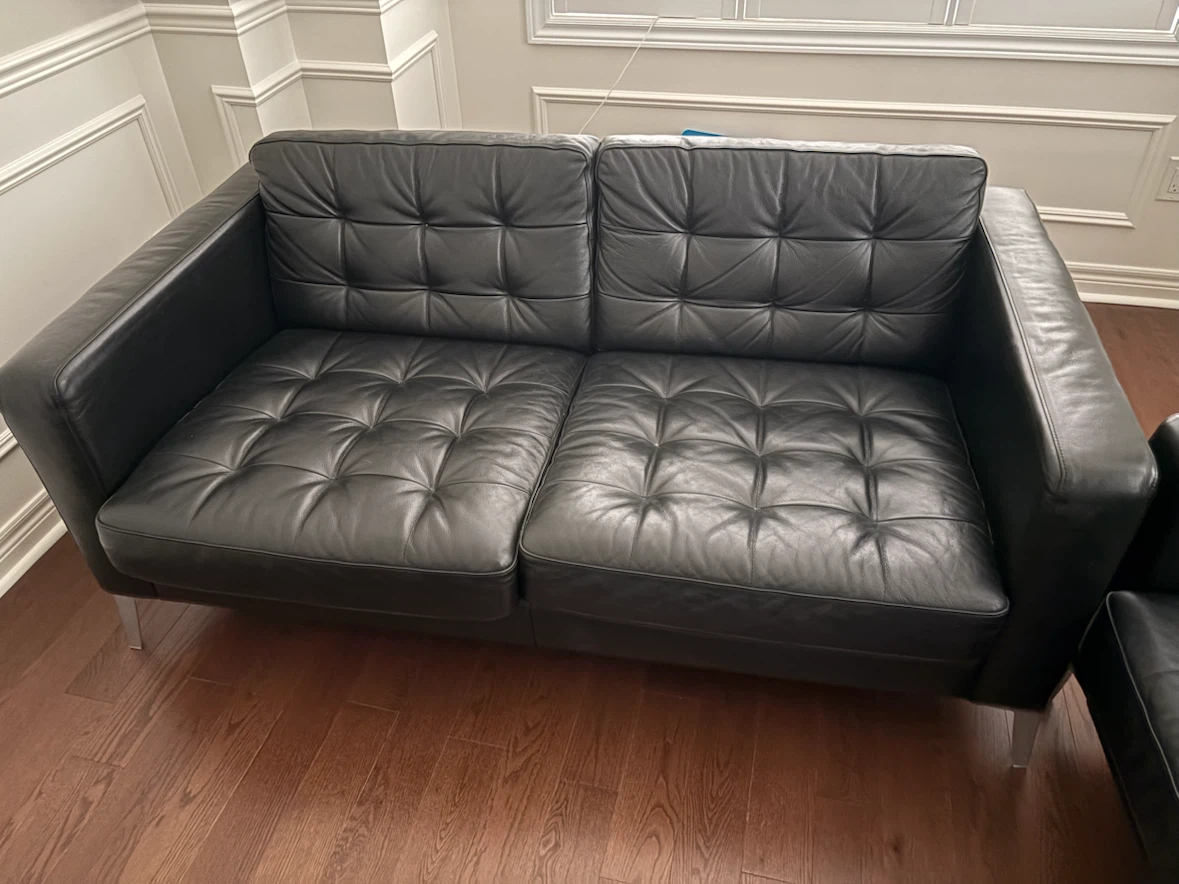 Black Leather Tufted Sofa Set - photo 2