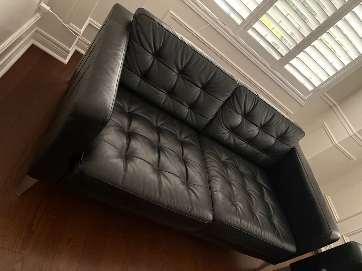 Black Leather Tufted Sofa Set - photo 5