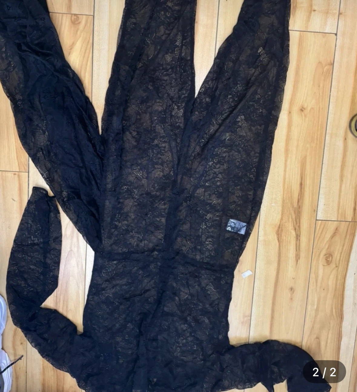 Black Lace Bodysuit with Sarong Detail