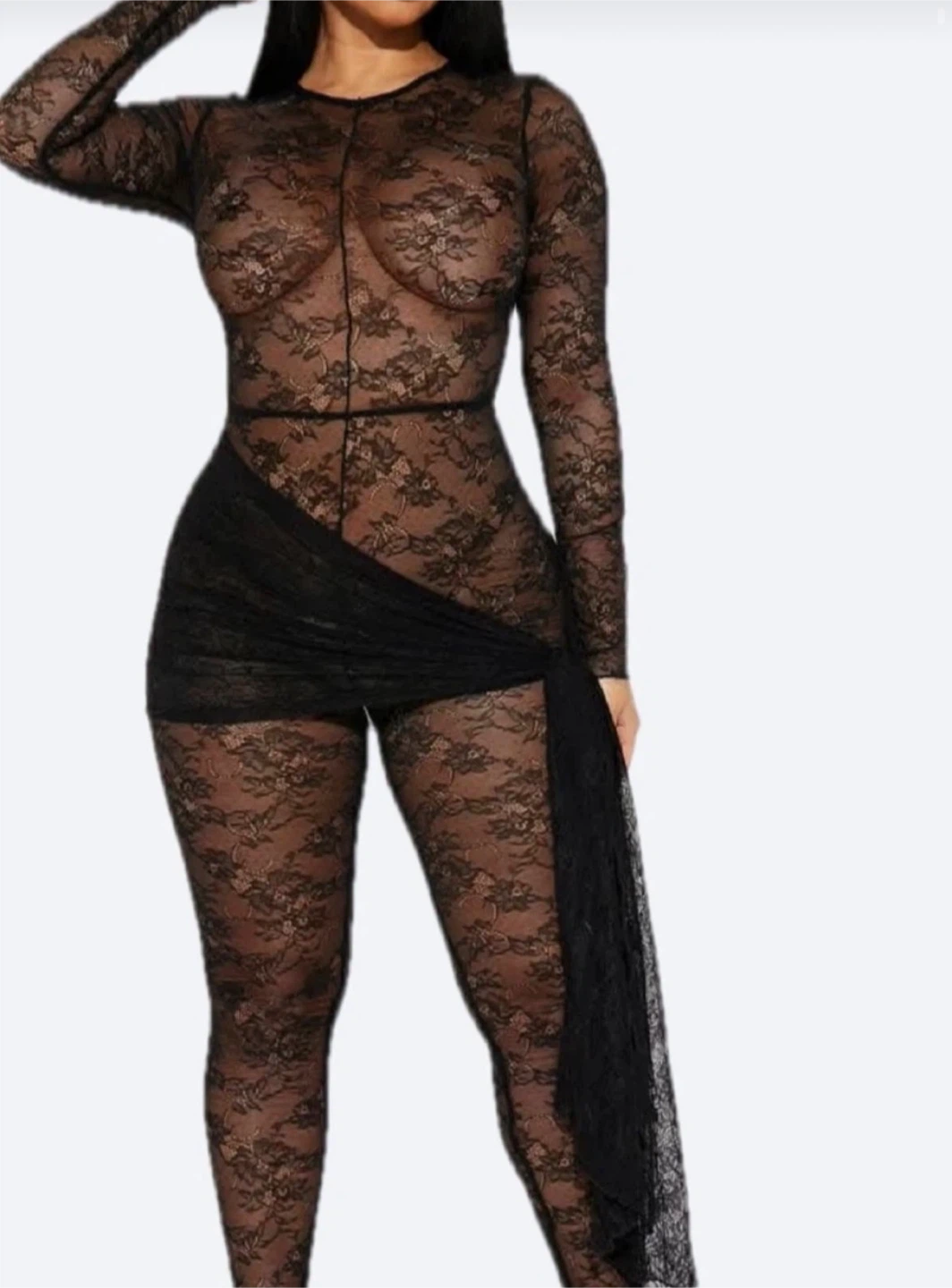 Black Lace Bodysuit with Sarong Detail - photo 2