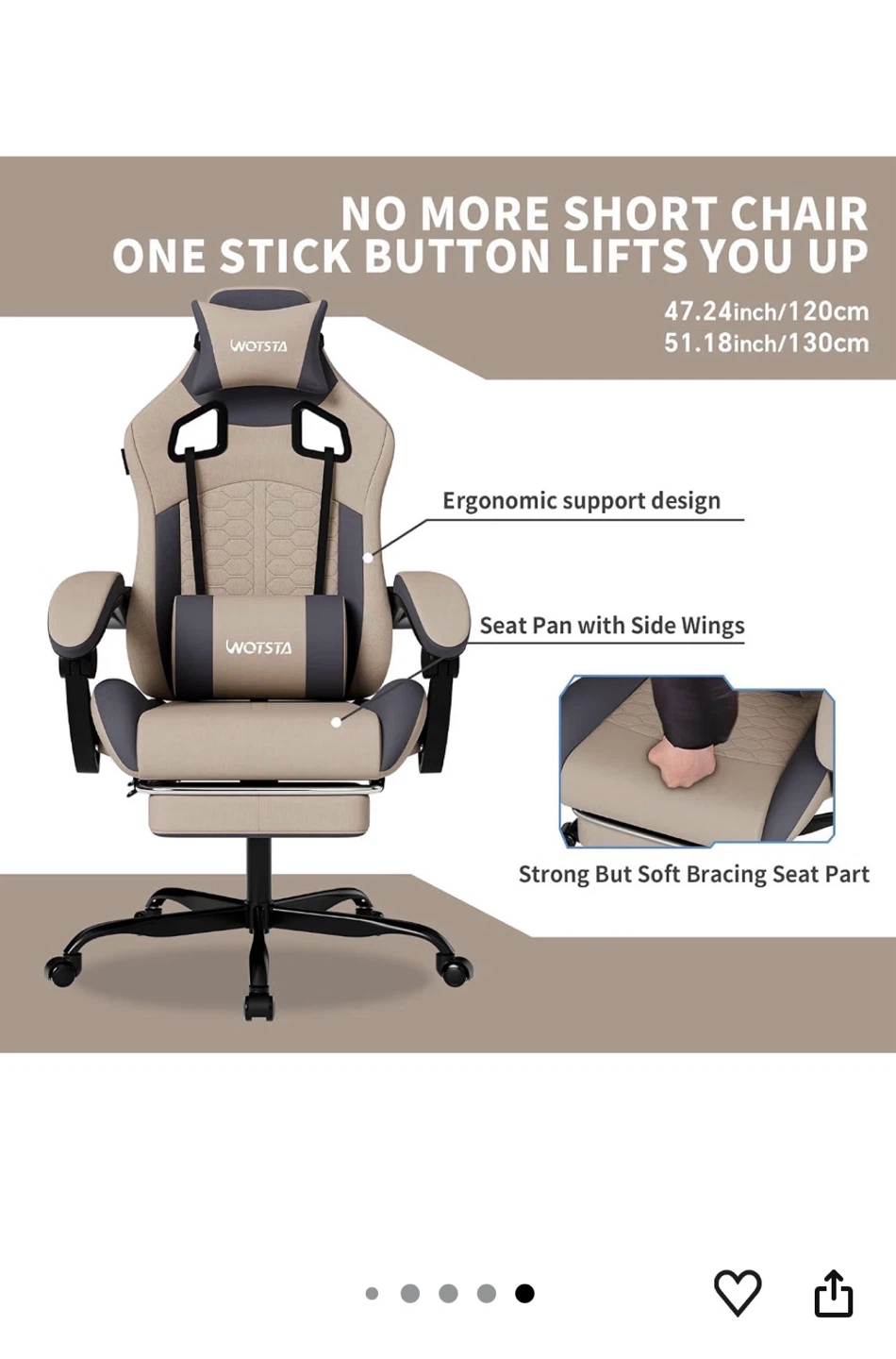 WOTSTA Ergonomic Gaming Chair with Retractable Footrest