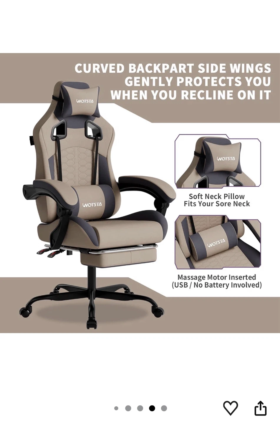 WOTSTA Ergonomic Gaming Chair with Retractable Footrest - photo 2