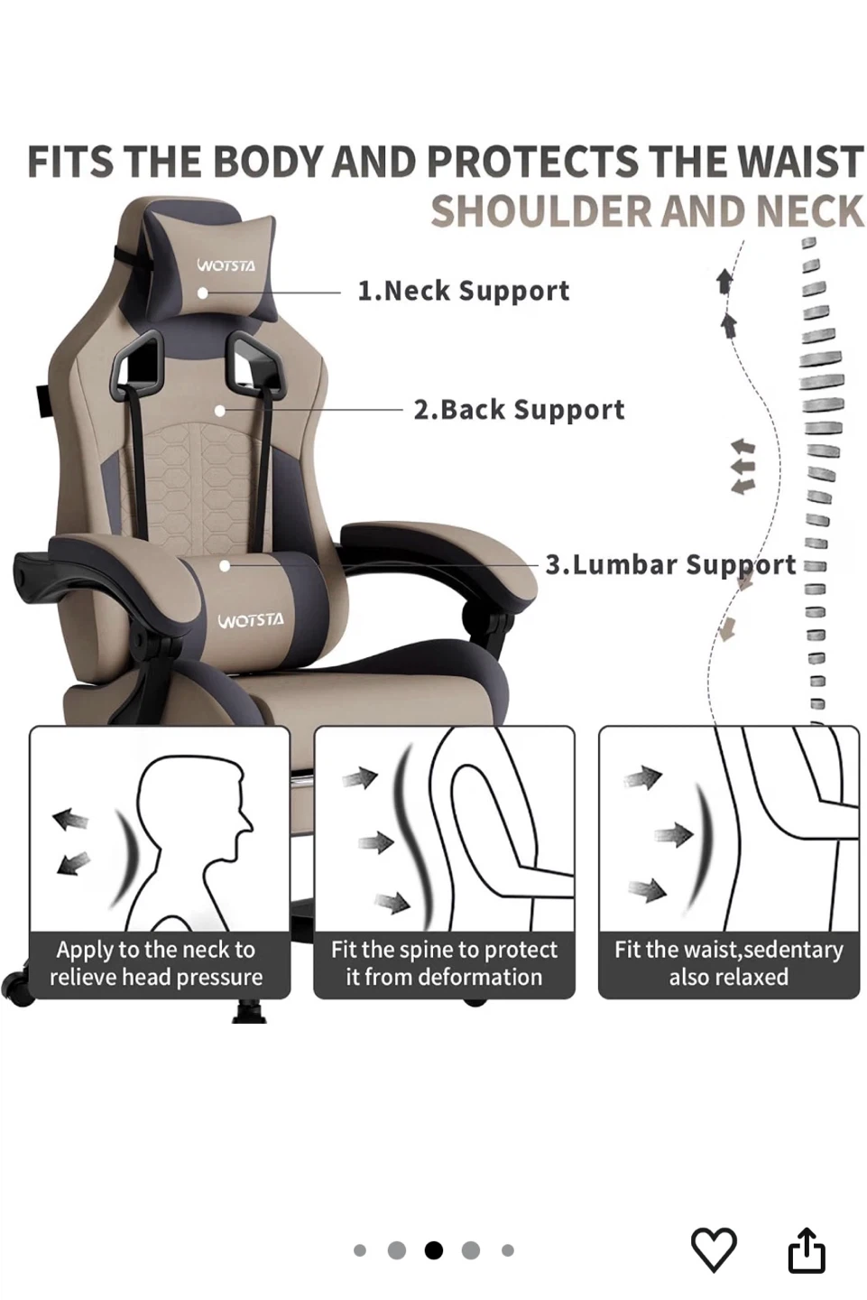WOTSTA Ergonomic Gaming Chair with Retractable Footrest - photo 3