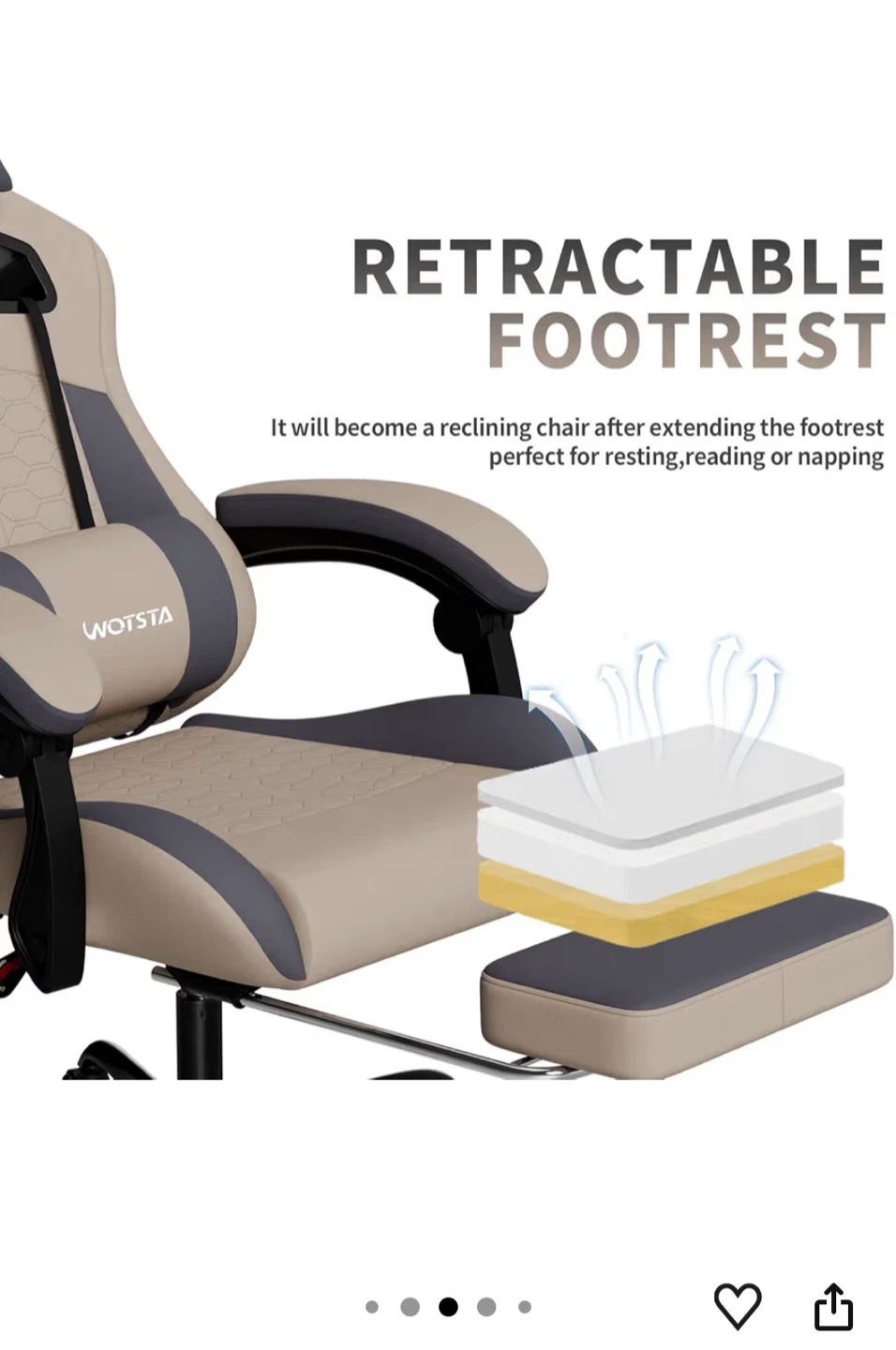 WOTSTA Ergonomic Gaming Chair with Retractable Footrest - photo 5