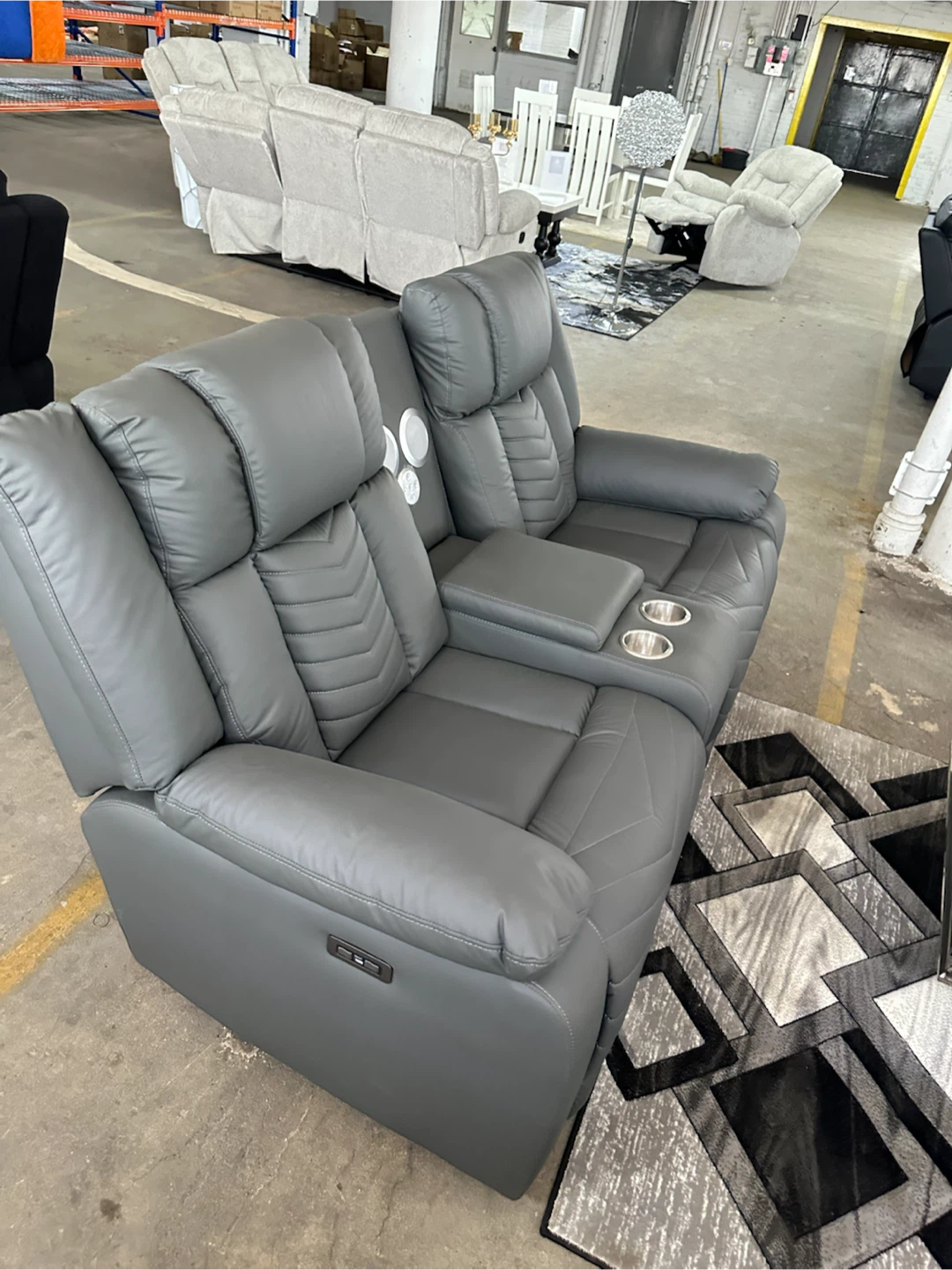 Gray Power Reclining Loveseat with Cup Holders