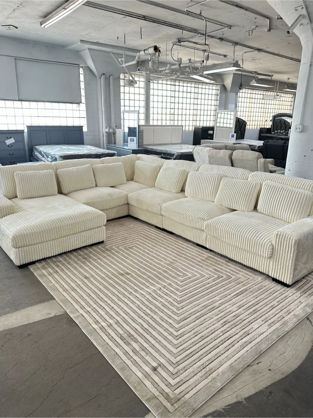 Large Sectional Sofa - Cream Corduroy