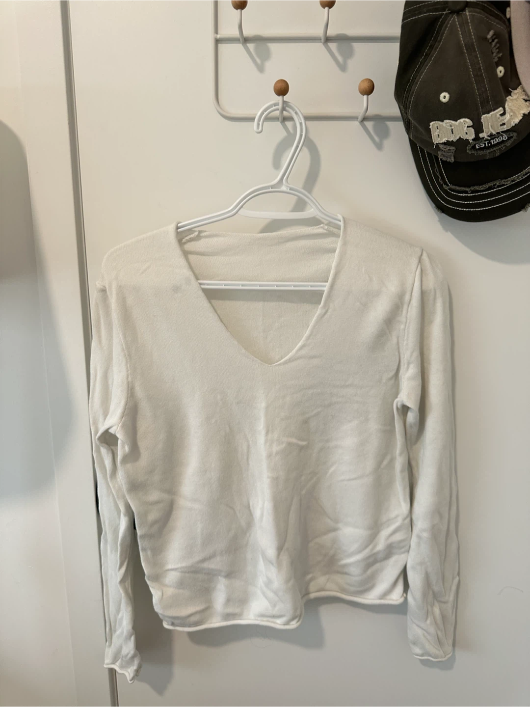 Brandy melville White V-Neck Long Sleeve Sweater