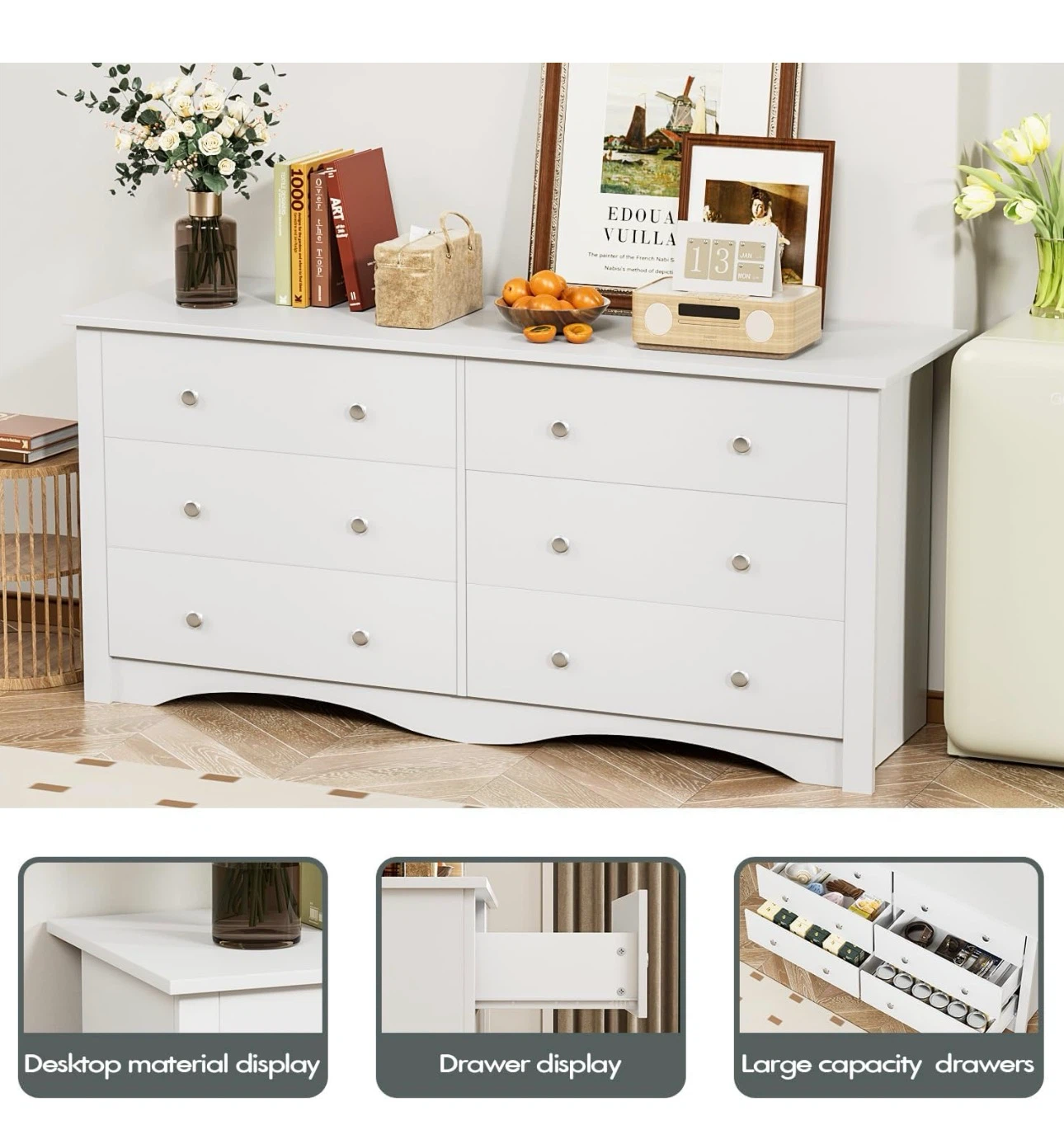 White 6-Drawer Dresser / TV Stand – Spacious Storage Organizer - photo 2