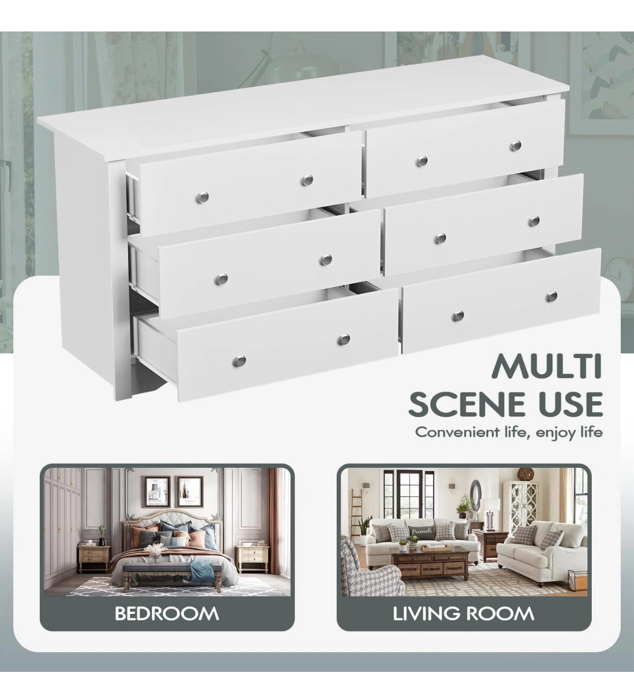 White 6-Drawer Dresser / TV Stand – Spacious Storage Organizer - photo 3