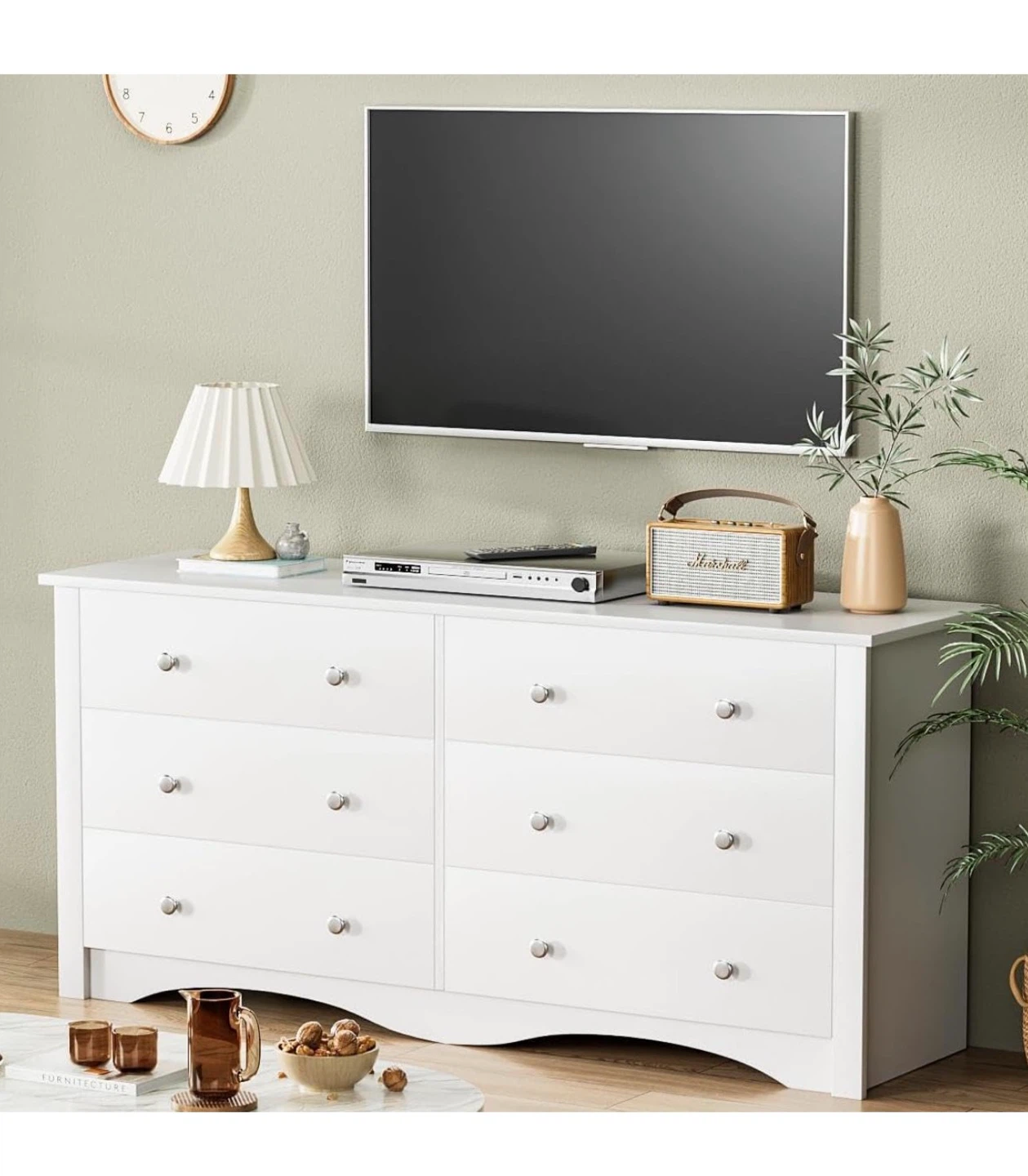 White 6-Drawer Dresser / TV Stand – Spacious Storage Organizer - photo 4