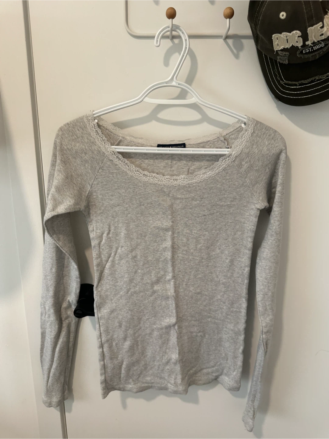Brandy Melville Grey Lace Trim Long Sleeve Top
