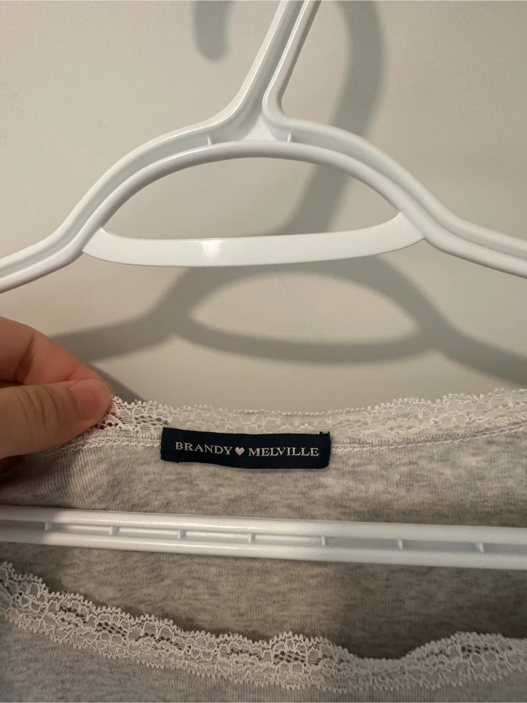 Brandy Melville Grey Lace Trim Long Sleeve Top - photo 2