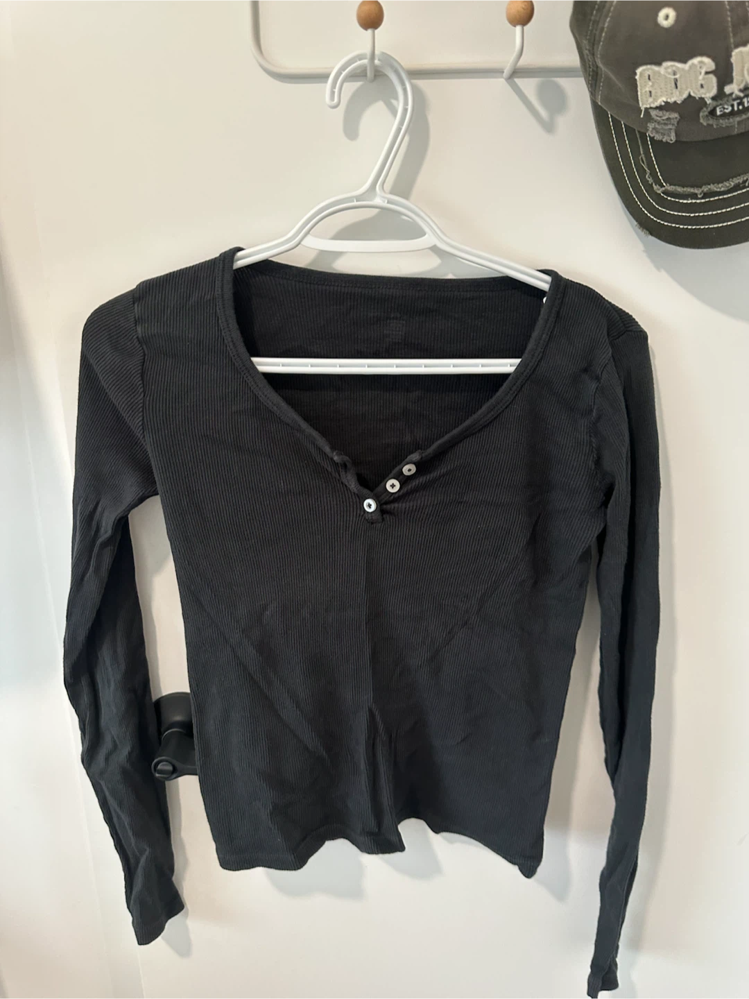 Brandy melville Black Ribbed Long Sleeve Henley Top