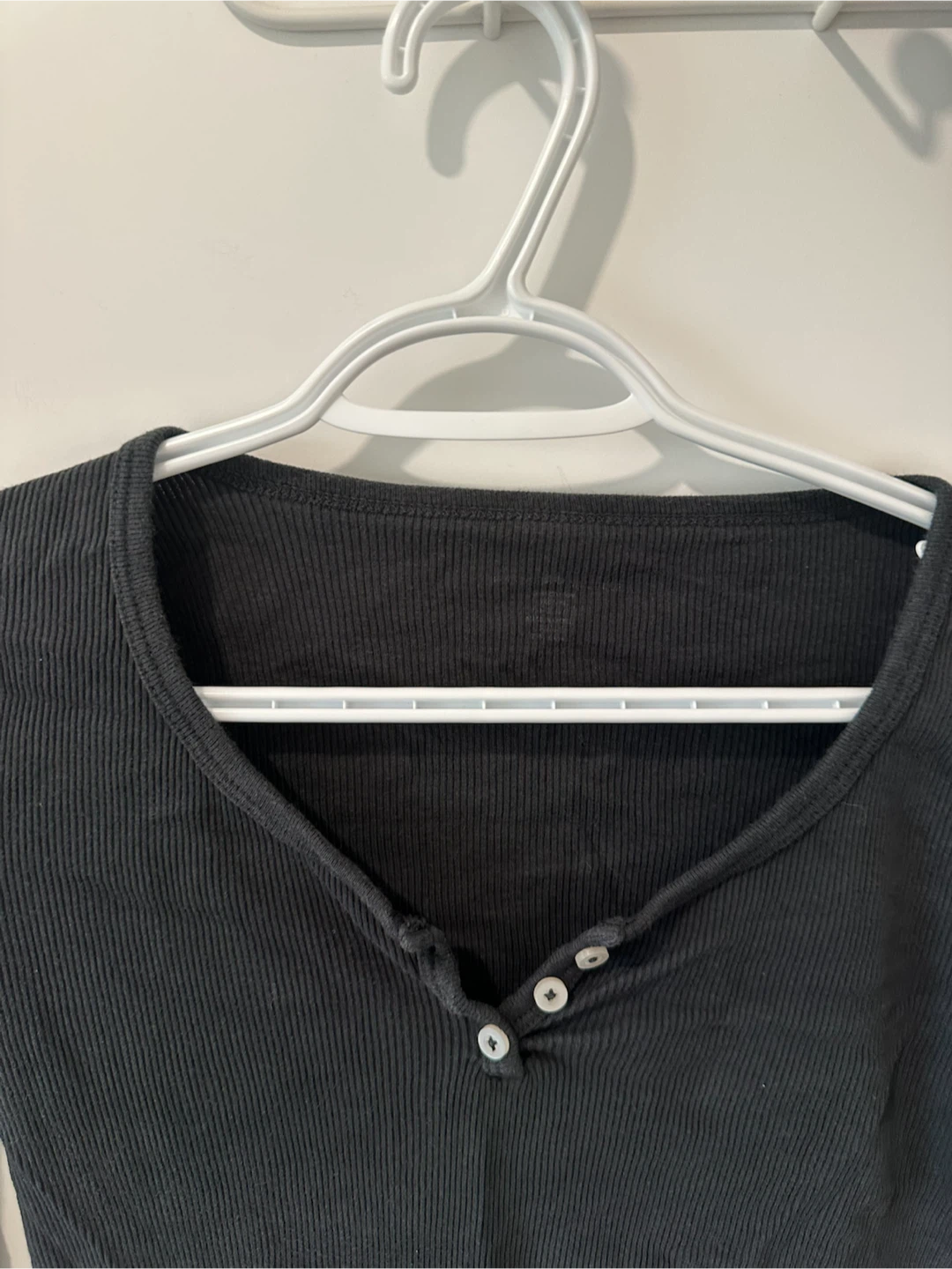 Brandy melville Black Ribbed Long Sleeve Henley Top - photo 2