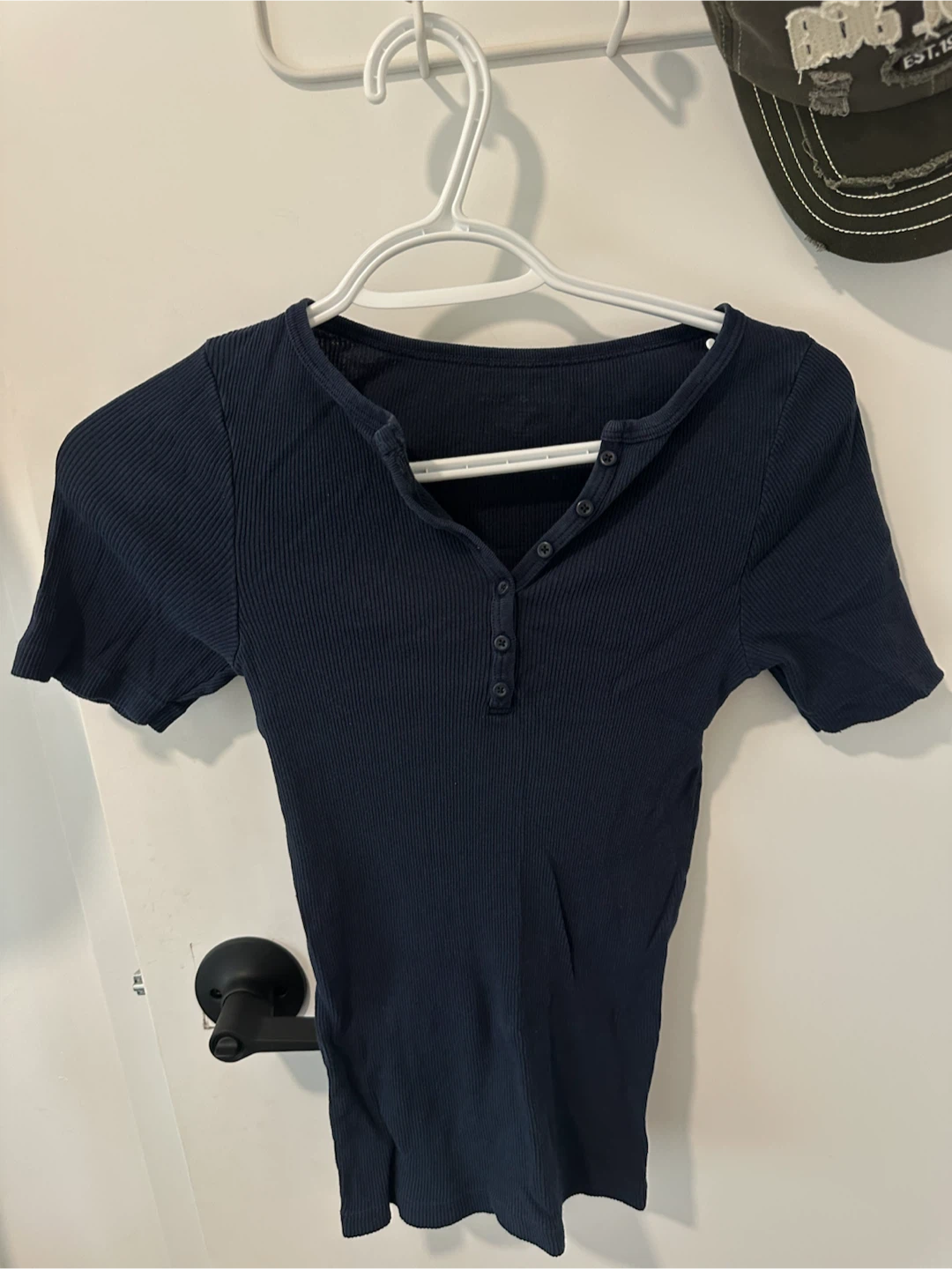 brandy melville Navy Blue Ribbed Henley Top