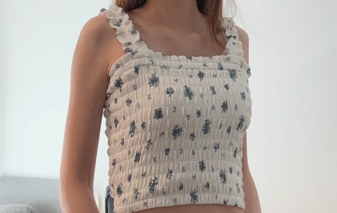 Japan GU Smocked Floral Crop Top