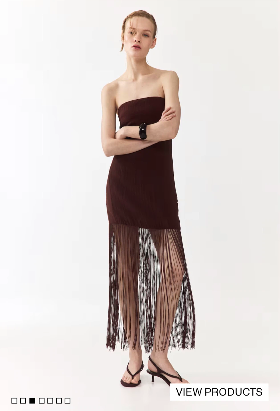 Brown strapless fringe dress - photo 2