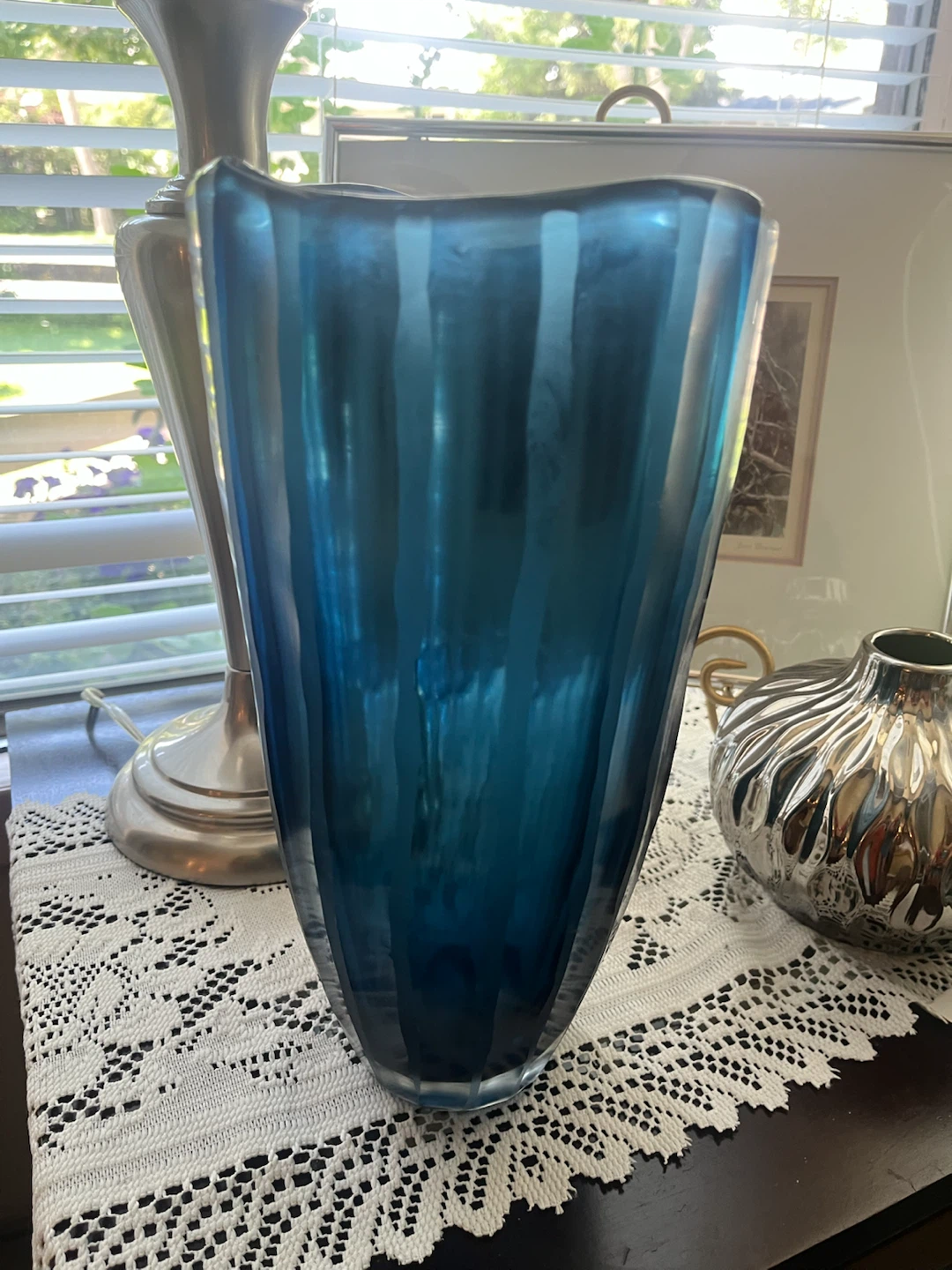 Heavy Blue Glass Vase, 11 inches tall - photo 2