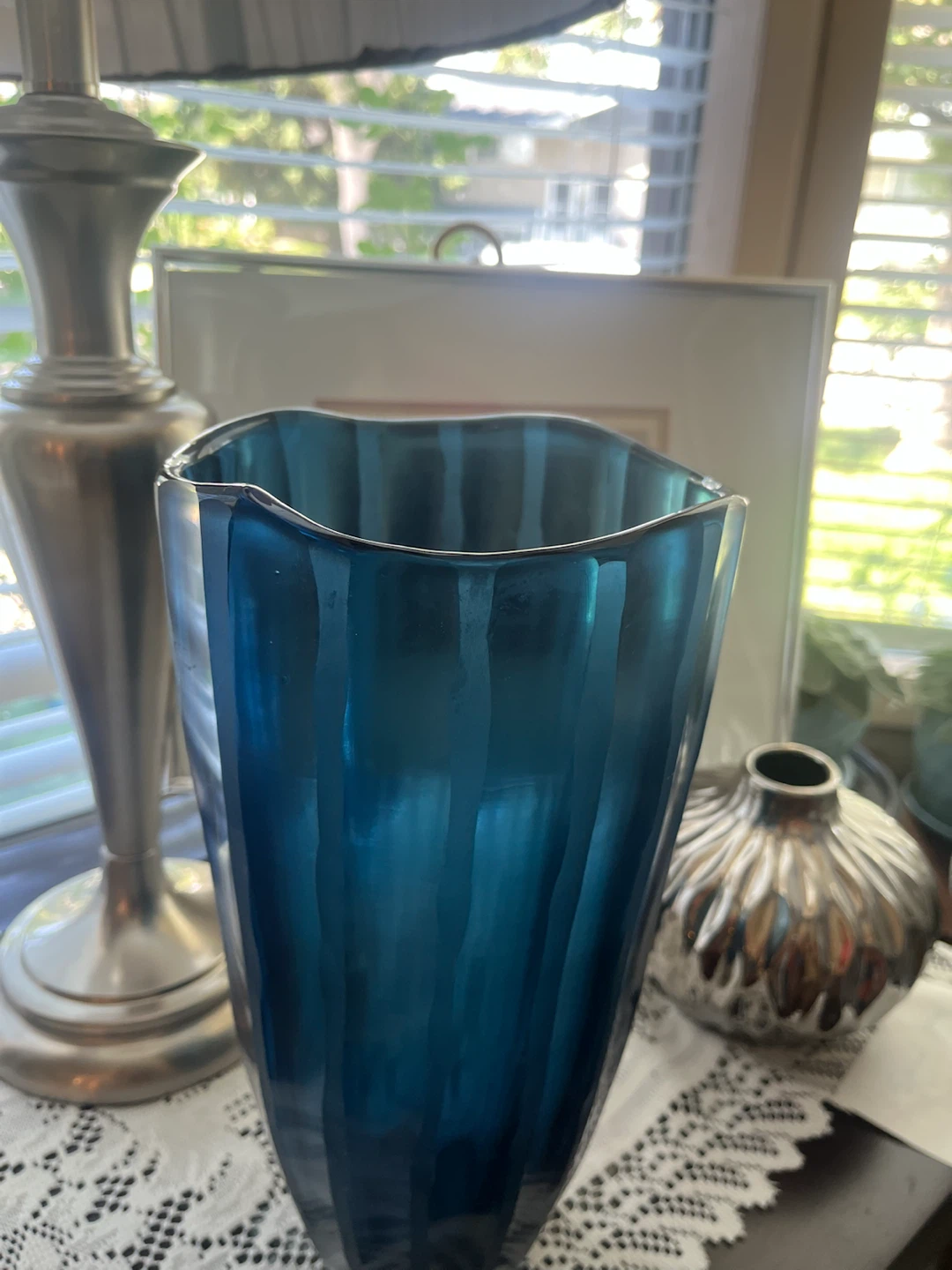 Heavy Blue Glass Vase, 11 inches tall - photo 3