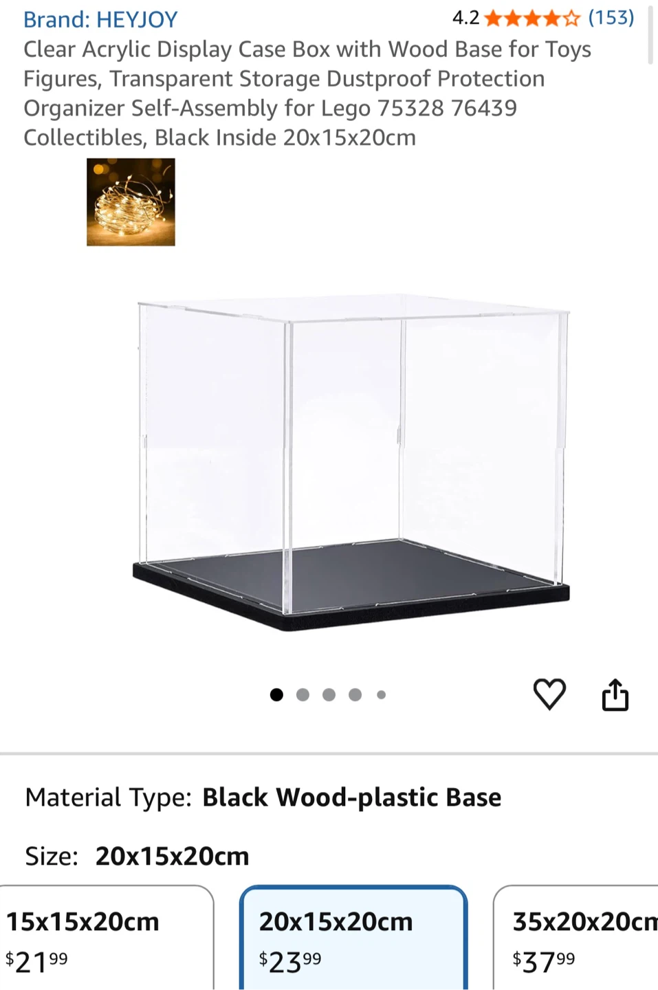 HEYJOY Clear Acrylic Display Case Box 20x15x20cm