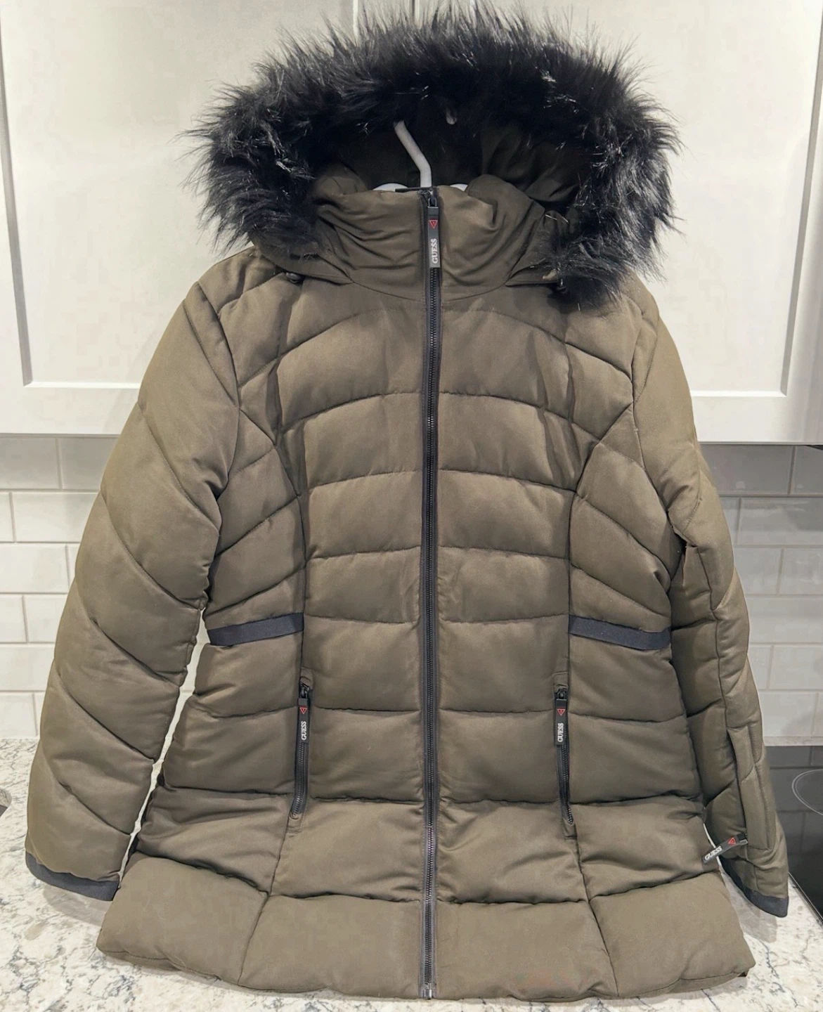 Women’s Guess Olive Green Winter Puffer Coat (Size XL)
