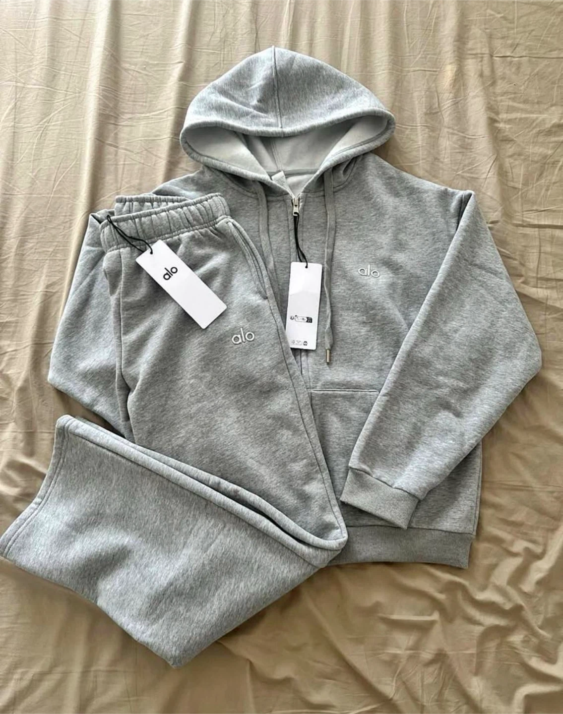 Alo Yoga Grey Hoodie and Sweatpants Set