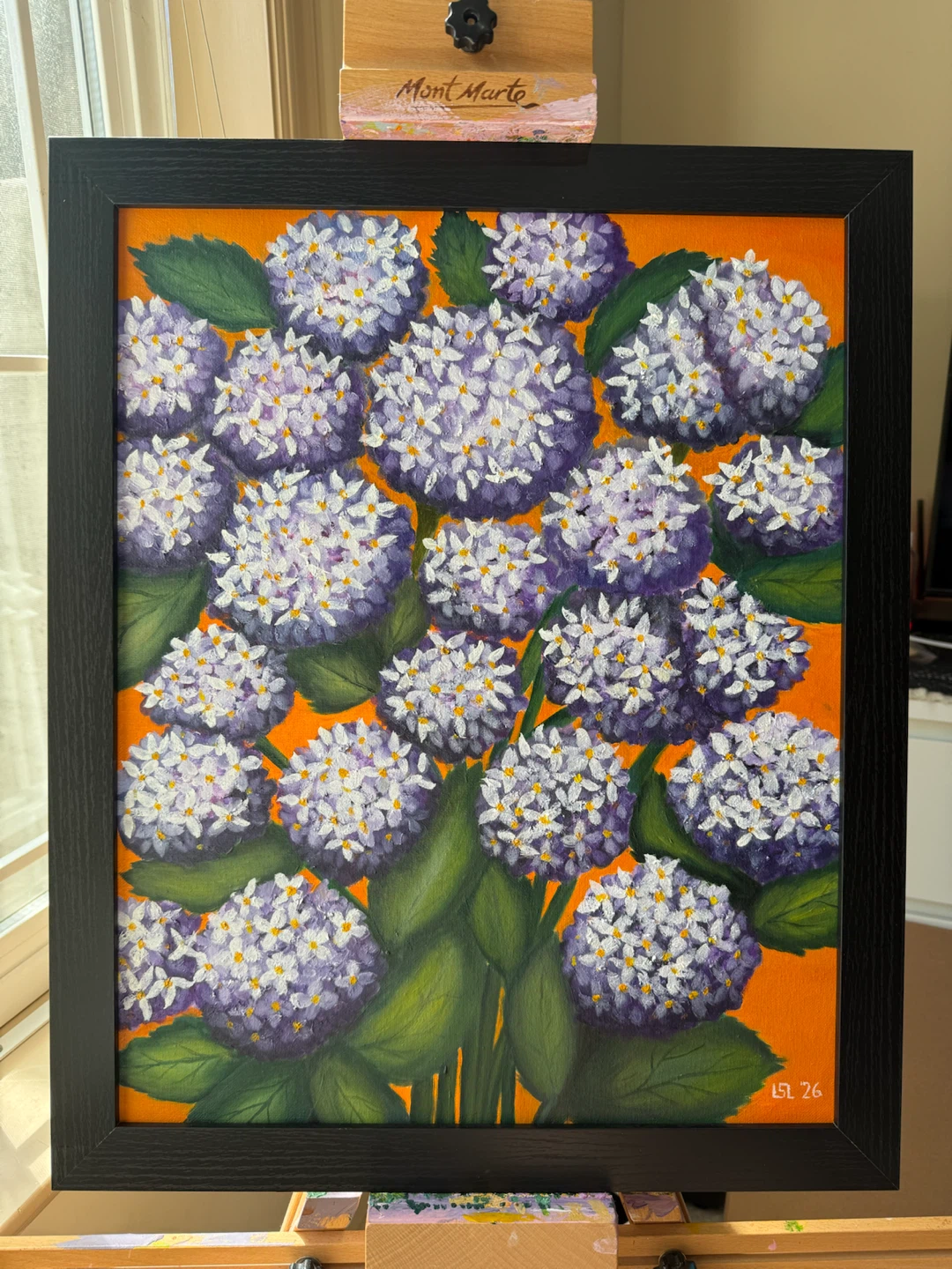 Framed Oil Painting of Hydrangeas - 16x20”