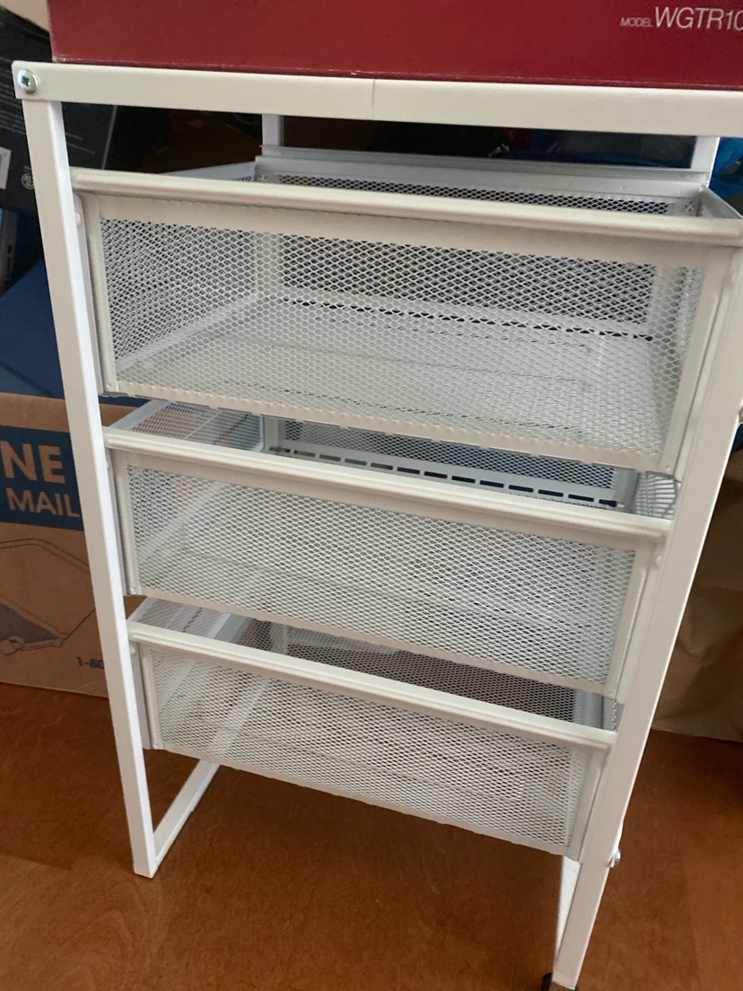 Ikea White 3-Drawer Storage Cart + Dell 20" Monitor + Table +