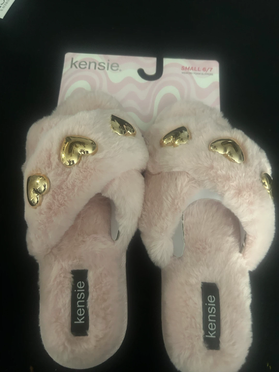 Kensie Pink Fuzzy Heart Slippers