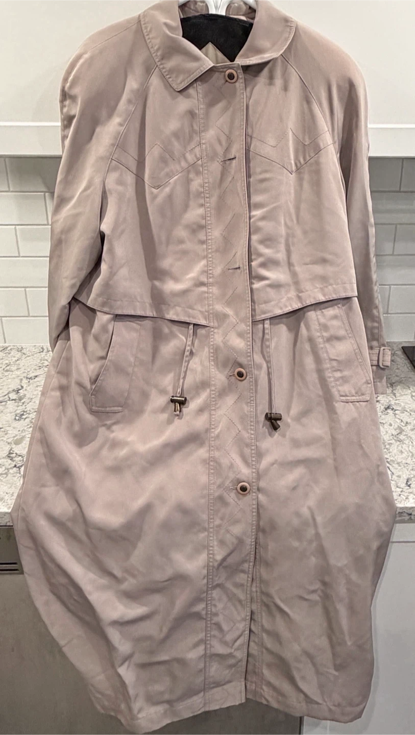 Womens Beige/Taupe Sequence Long Trench Coat w/ Removable Liner