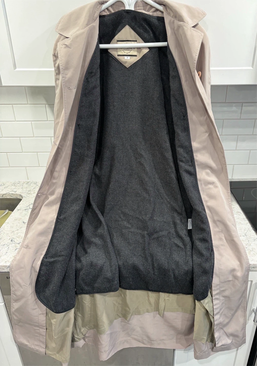 Womens Beige/Taupe Sequence Long Trench Coat w/ Removable Liner - photo 3