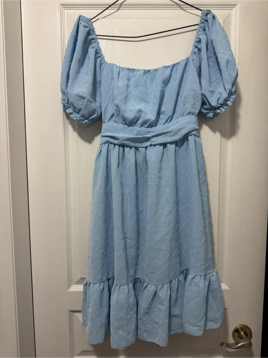 Light Blue Textured Puff Sleeve Dress M $15