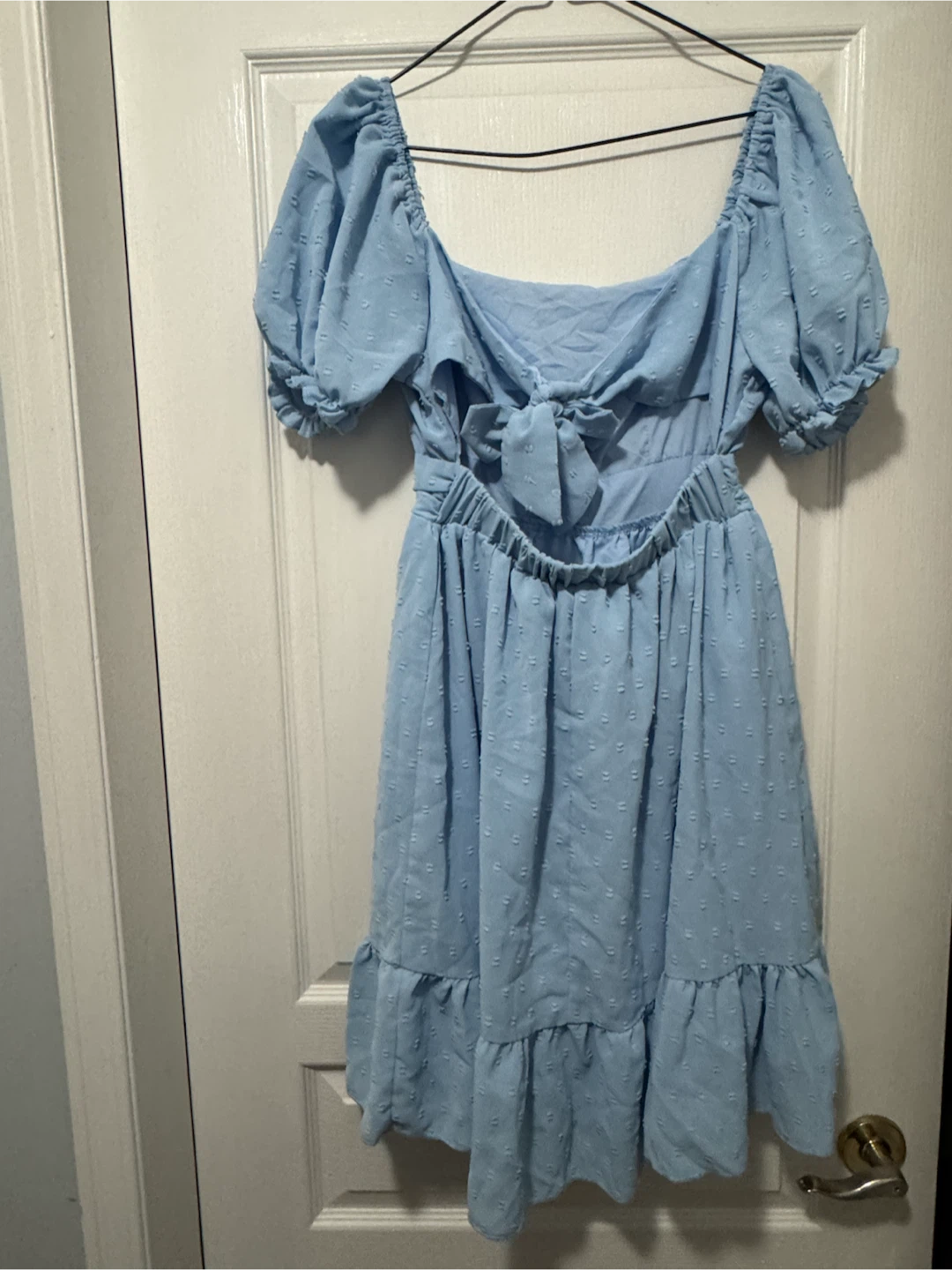 Light Blue Textured Puff Sleeve Dress M $15 - photo 2