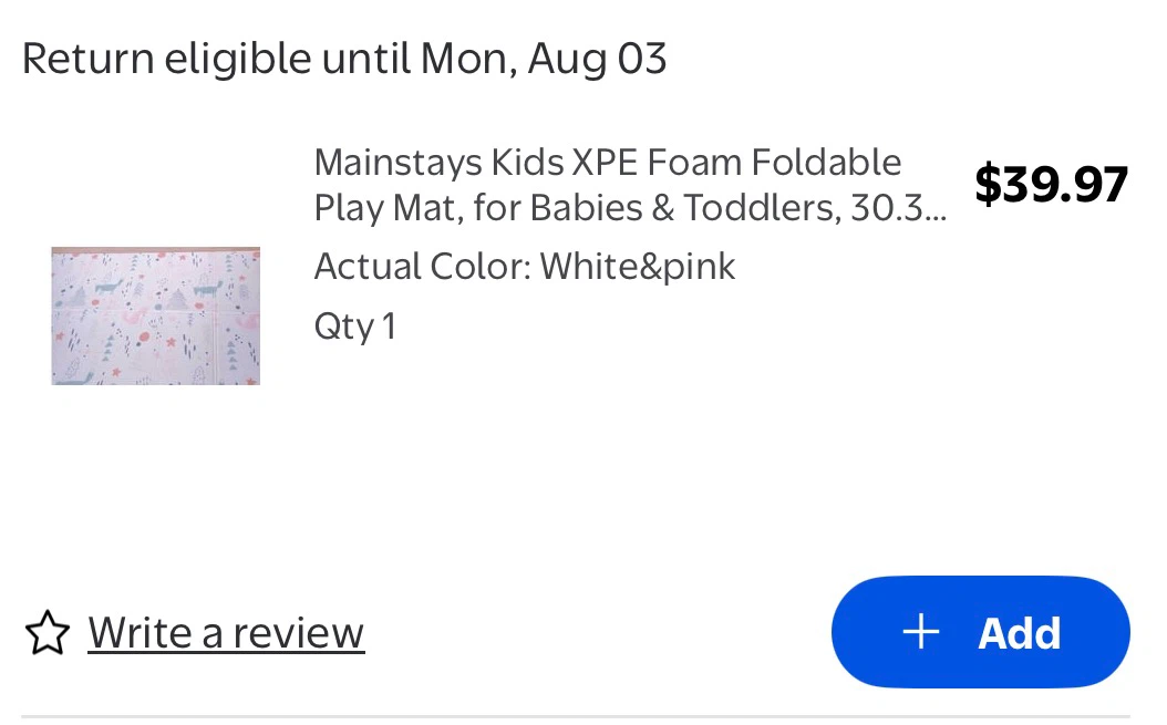 Mainstays Kids XPE Foam Foldable Play Mat