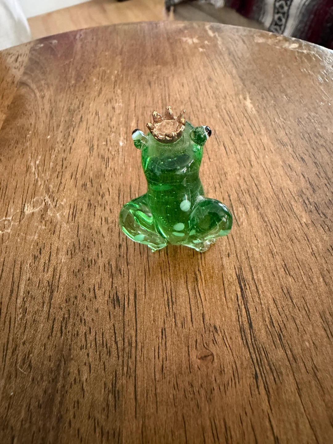 Glass Frog Figurine with Crown