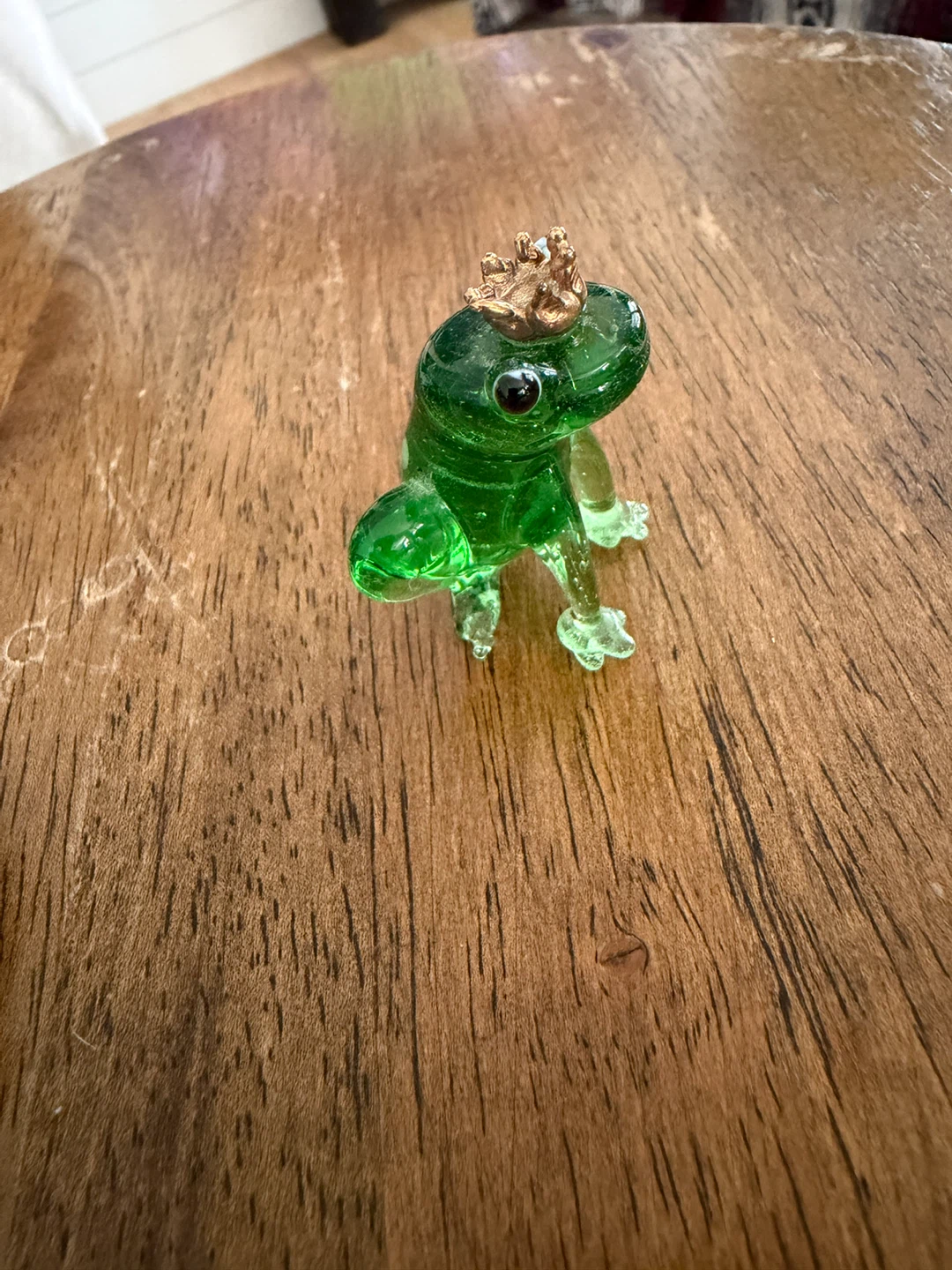 Glass Frog Figurine with Crown - photo 2