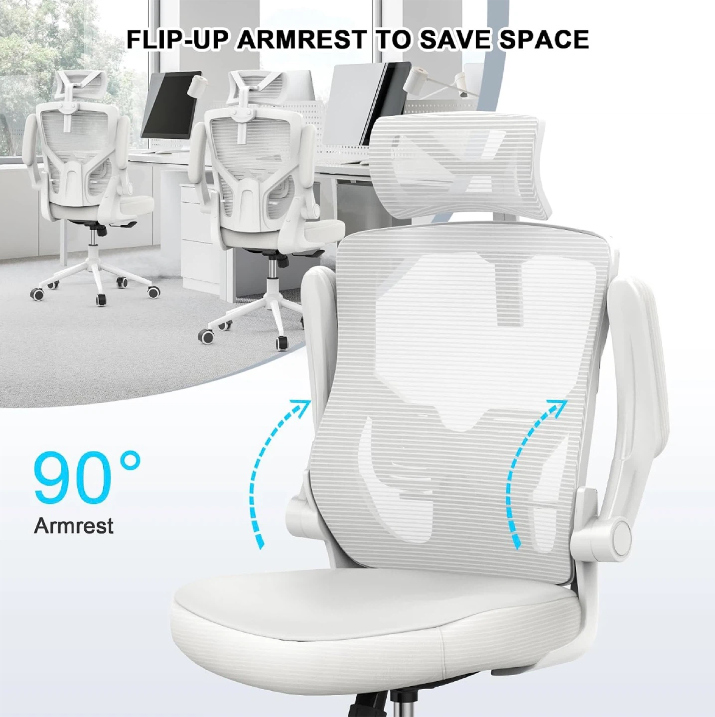White Ergonomic Office Chair with Headrest - photo 3