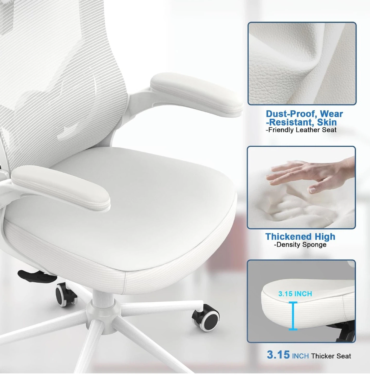 White Ergonomic Office Chair with Headrest - photo 4