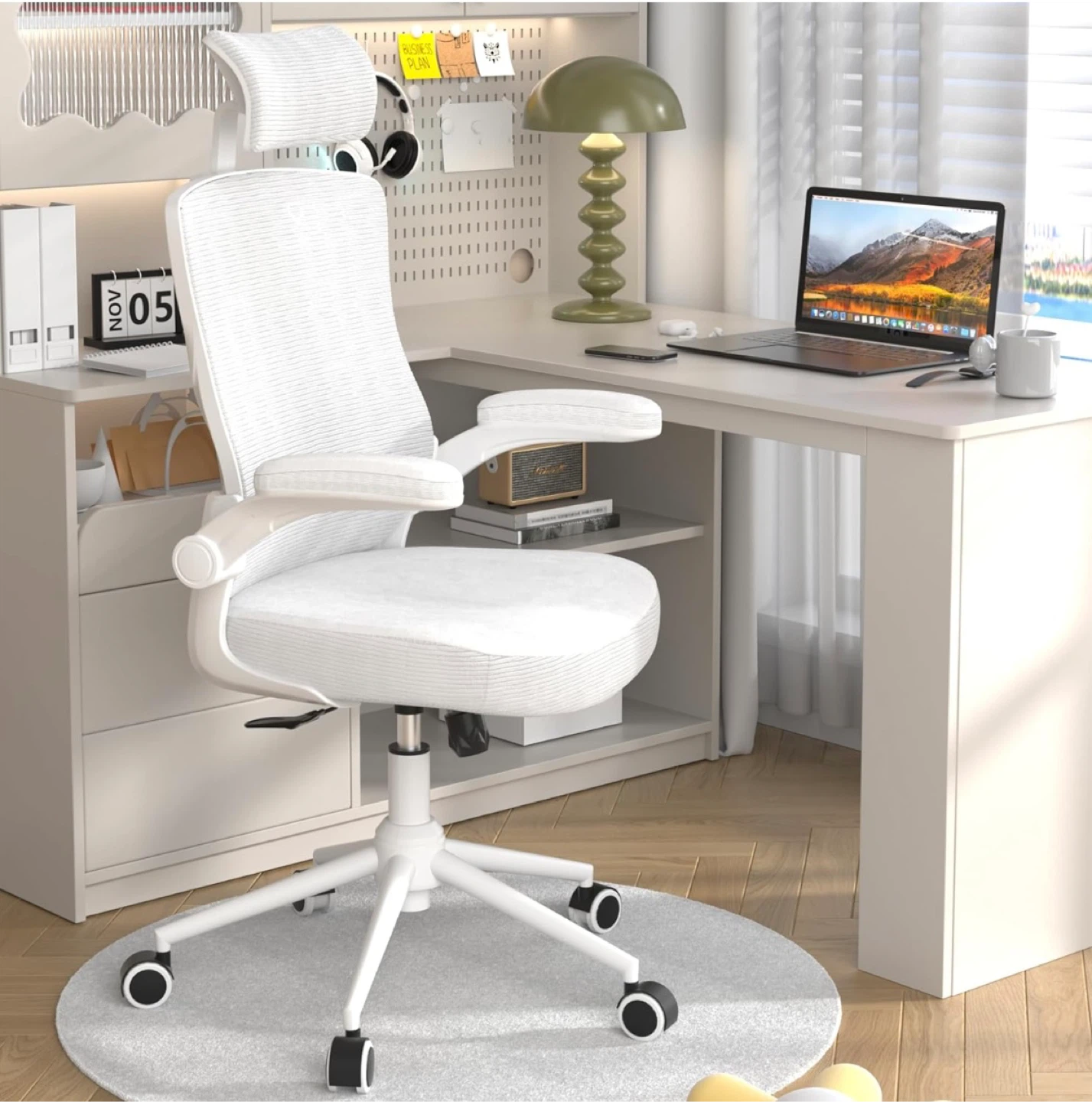 White Ergonomic Office Chair with Headrest - photo 2